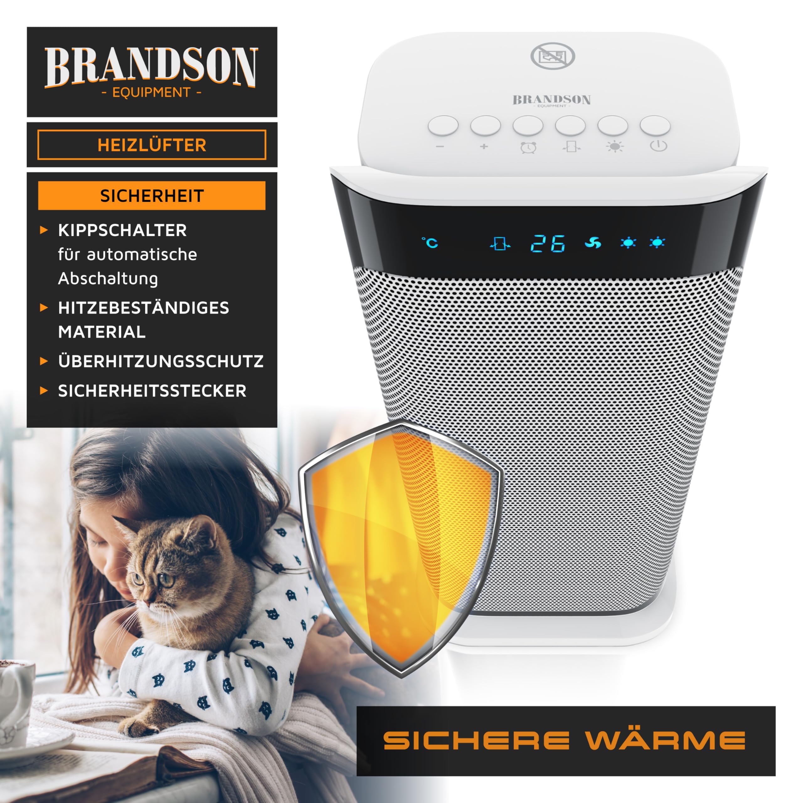 Brandson - Energy Efficient Ceramic Space Heater with Remote Control - Quiet Oscillating Bathroom Heater with Timer - GS Certified - Perfect for Bedroom, Office & Small Spaces