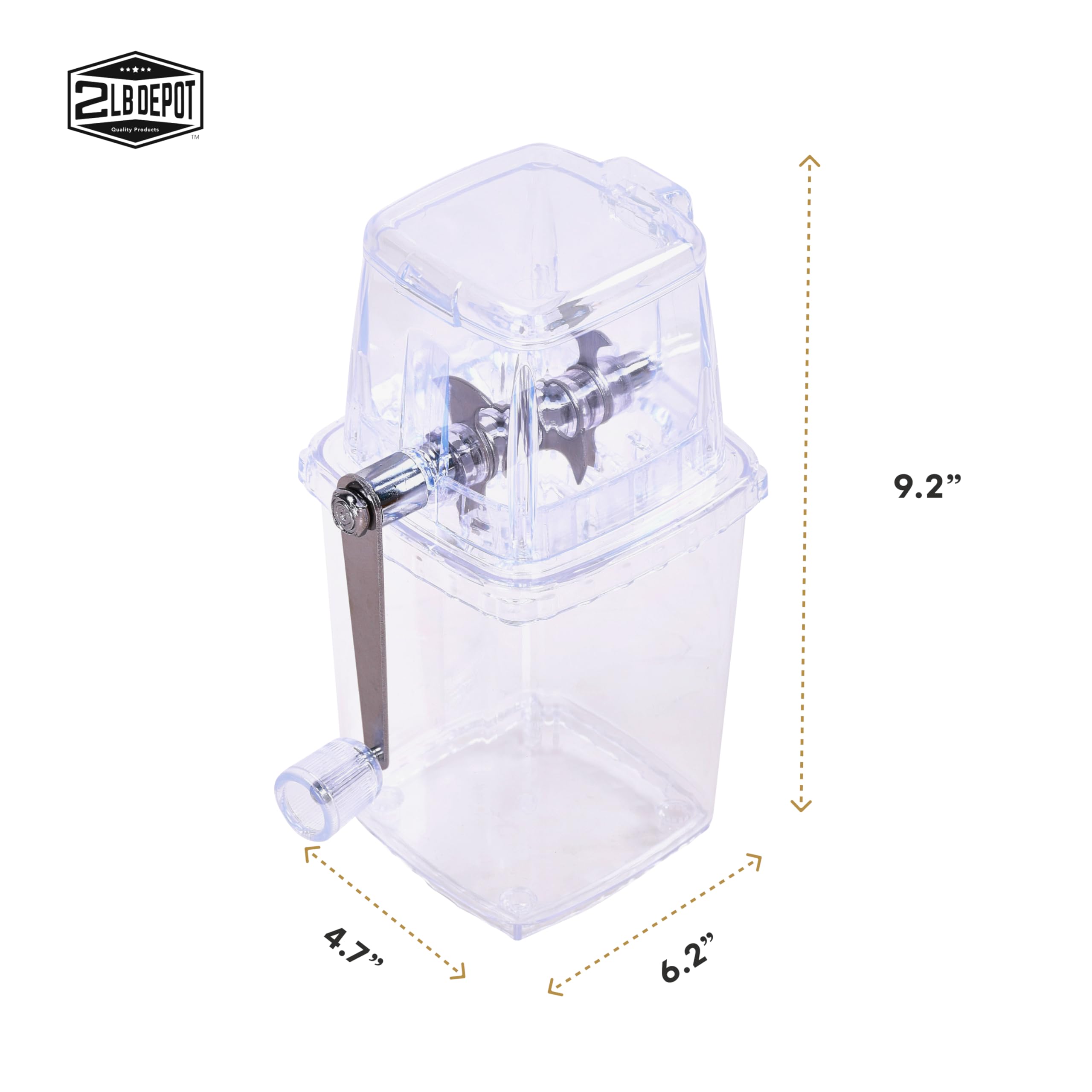 2LB Depot Portable Ice Maker - Manual Snow Cone Machine for Home & Commercial Use - Transparent Design with Stainless Steel Blades - Perfect for Shaved Ice, Snow Cones, Cocktails & Cold Drinks - Compact 9.2