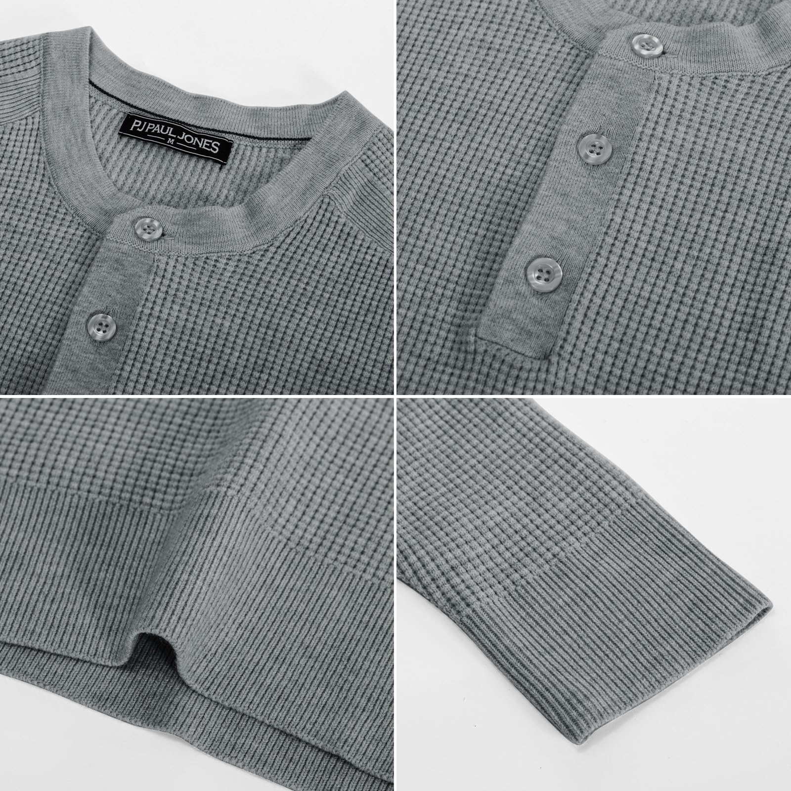 PJ PAUL JONES Men's Waffle Knit Pullover Sweater - Crew Neck & Henley Collar Design - Soft Fine Knit Jumper for Casual Wear, Office, and Winter Outfits