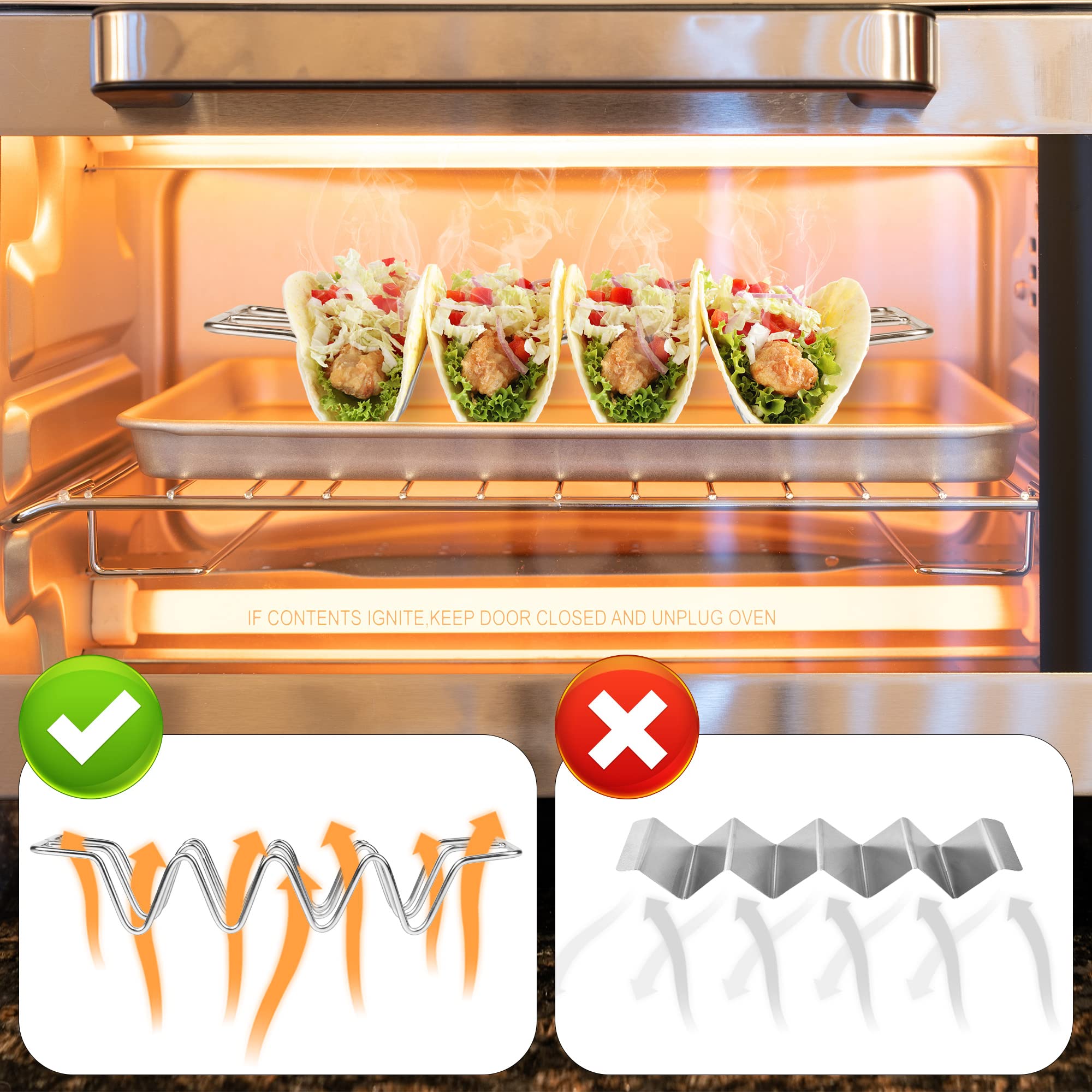 JIBOLAT Stainless Steel Taco Holders Set of 3 - Taco Shell Stand with 4 Slots Each, Oven & Dishwasher Safe for Baking & Grilling - Perfect for Taco Bars, Parties & Mexican-Themed Dinners