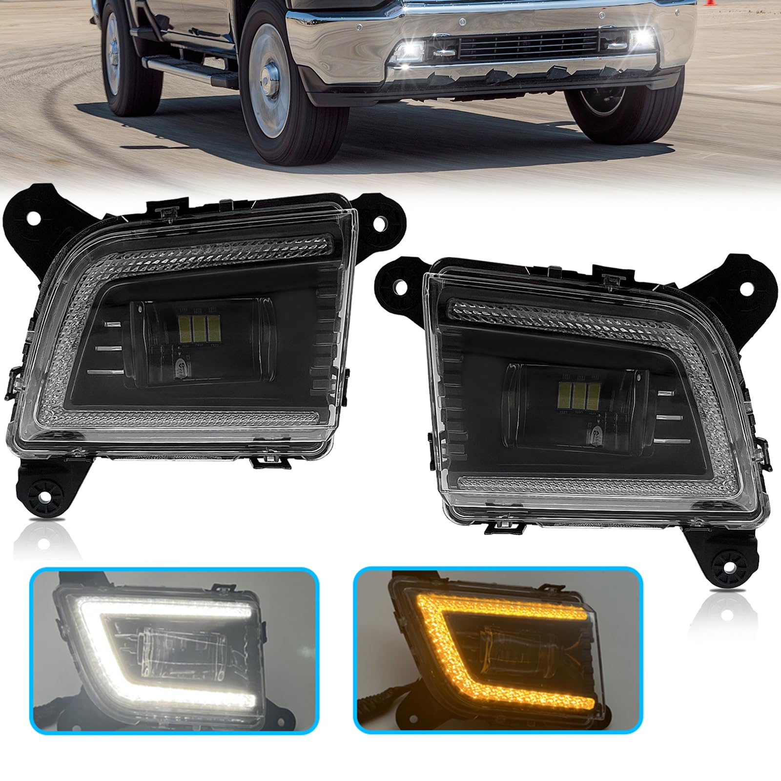 LED & DRL Fog Lights Compatible with 2019-2022 Chevy Silverado 1500 - Pair of Fog Lamps with Turn Signal, Switch & Wiring Kit (Clear Lens) - Upgrade Your Truck Lighting for Night Driving & Off-Road Adventures
