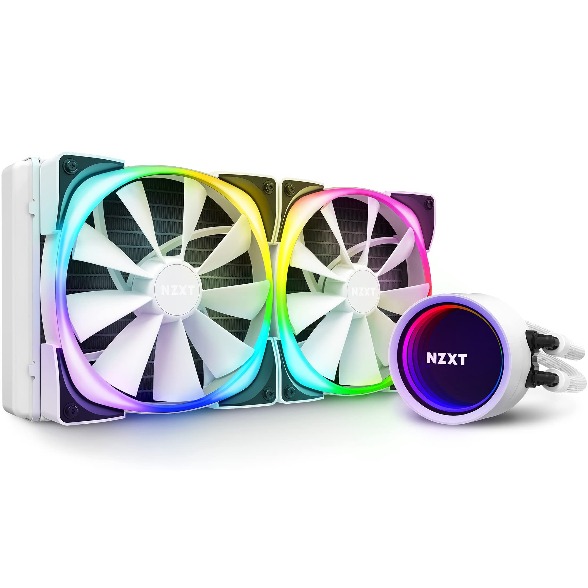 NZXT Kraken X63 RGB 280mm AIO Liquid CPU Cooler - Infinity Mirror Design with RGB Lighting - Includes 2 Aer RGB V2 140mm Fans - White - Perfect for Gaming PCs and High-Performance Workstations