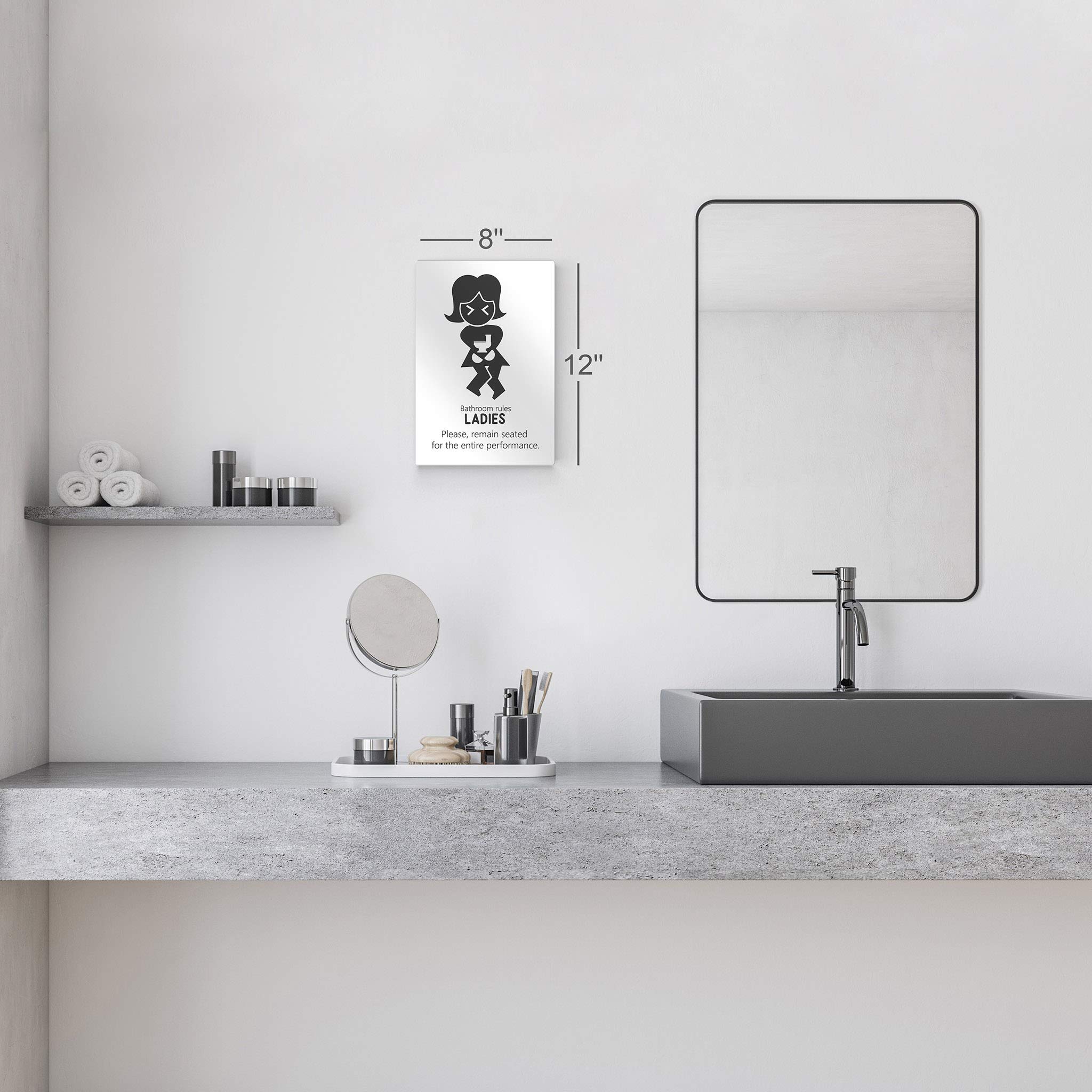 Funny Bathroom Sign - Smile Art Design 'Ladies Please Remain Seated' Metal Print Wall Art | 36x24 Inch Ready to Hang Bathroom Decor | Perfect for Powder Rooms, Guest Baths & Home Humor | Made in USA