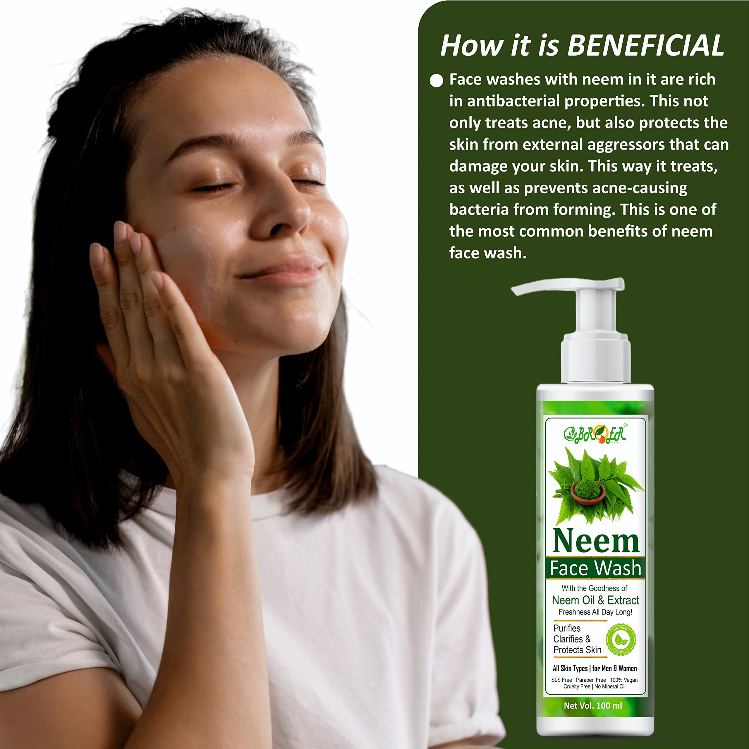 BROER Neem Face Wash 100ml & Neem Body Wash 200ml - Natural Neem & Turmeric Formula for All Skin Types | Sulfate-Free, Paraben-Free | Acne Treatment & Daily Skincare Routine