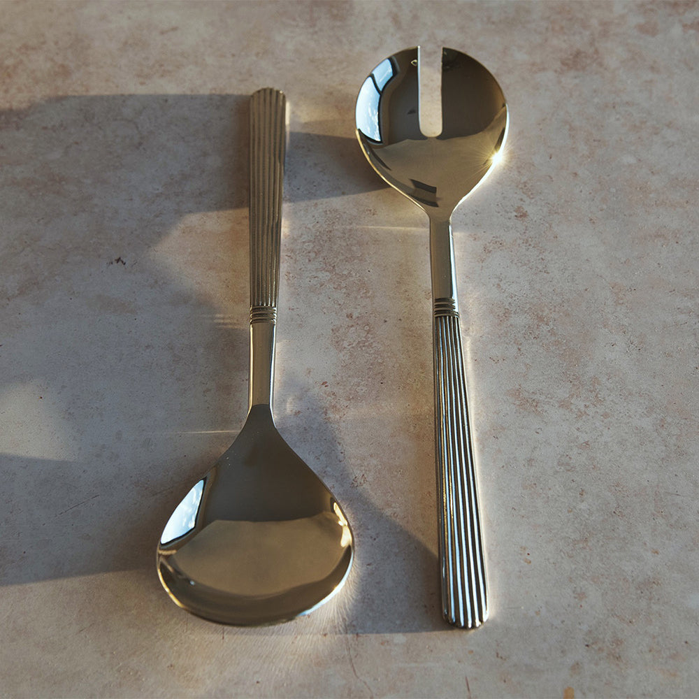 Art Deco Salad Server Set - Stainless Steel Serving Utensils for Salad, Pasta, Desserts - Elegant Tableware for Dinner Parties & Entertaining