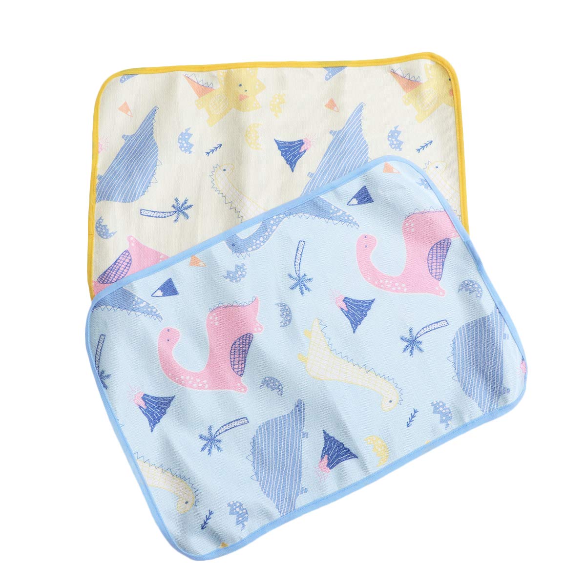 2 Packs Cartoon Dinosaur Printed Pet Pee Pads - Double-Sided Waterproof Dog & Cat Training Mats, Reusable Super Absorbent Puppy Pads for Indoor/Outdoor Use - Blue & Yellow (Perfect for Housebreaking, Crate Training & Travel)