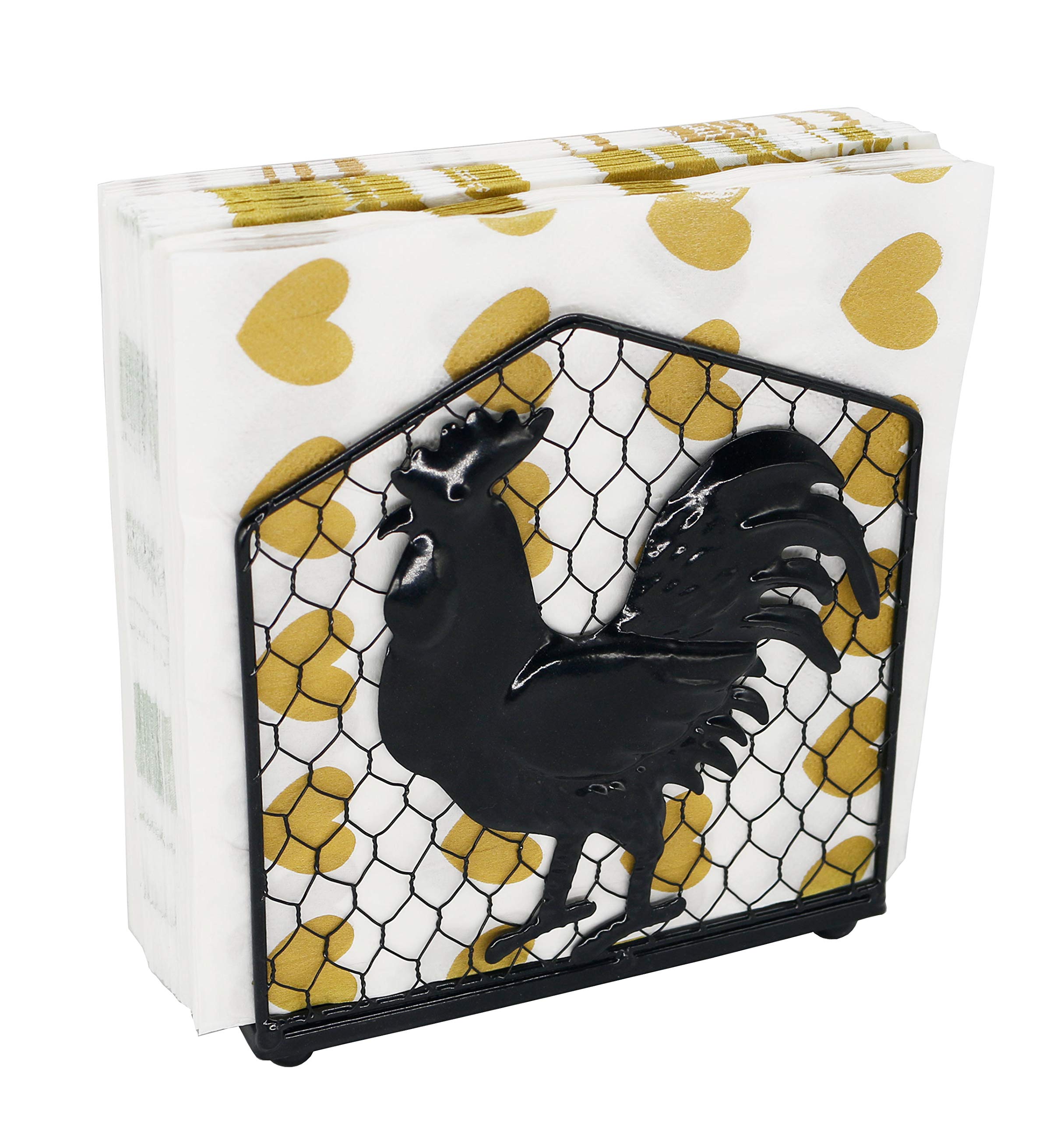 Black Metal Rooster Design Tabletop Napkin Holder - Freestanding Tissue Dispenser for Kitchen, Dining Room & Party Decor