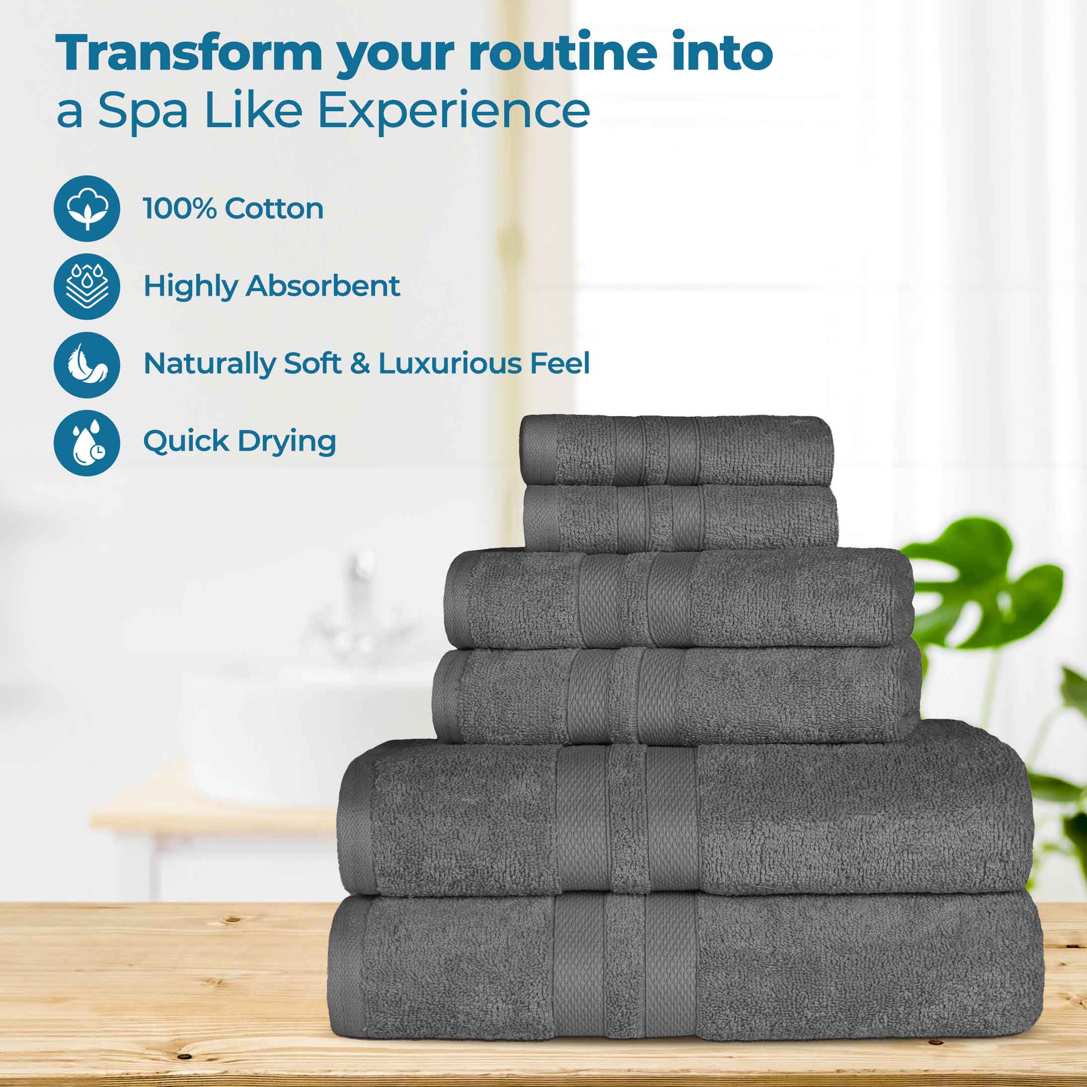 Ultra Soft Cotton Absorbent Bath Towel Set - 6 Piece Solid Color Collection for Spa, Gym & Luxury Home Use