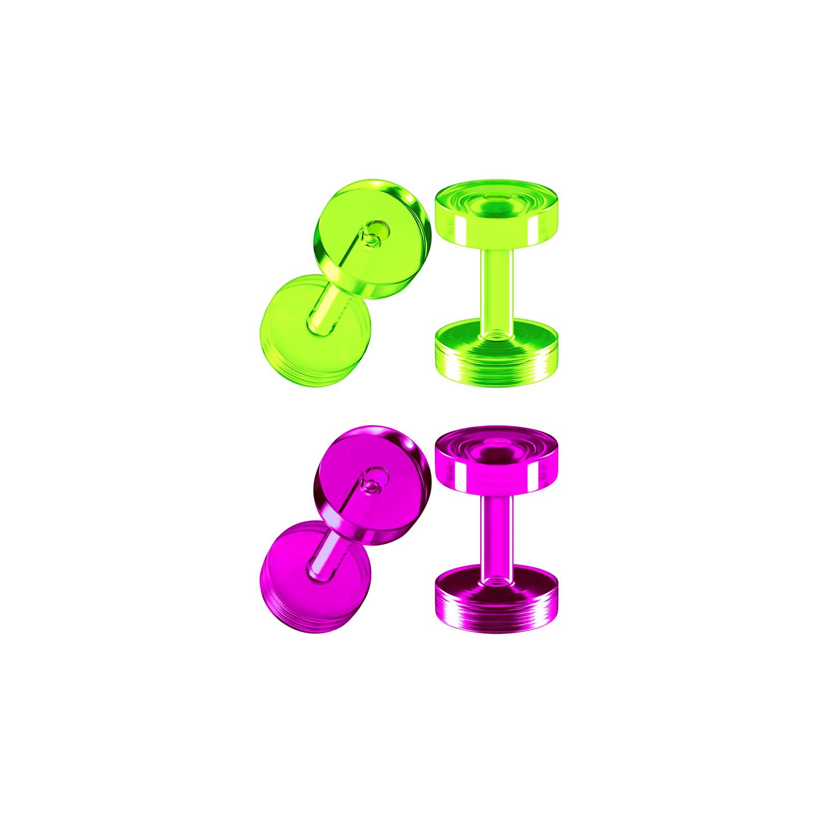 2 Pairs Acrylic Screw-Fit Flesh Tunnels - Green Purple Pink Ear Stretching Jewelry for Men & Women - Perfect for Gauged Ear Lobes, Body Piercing & Alternative Fashion