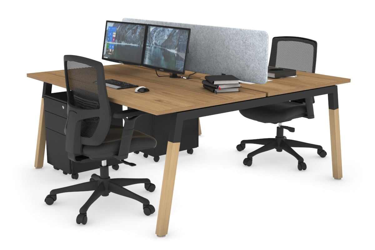 Quadro A Legs 2-Person Office Workstation with Wood Legs & Cross Beam - 1600L x 800W Dimensions, Cable Management Scallop | Perfect for Shared Workspaces & Collaborative Office Environments