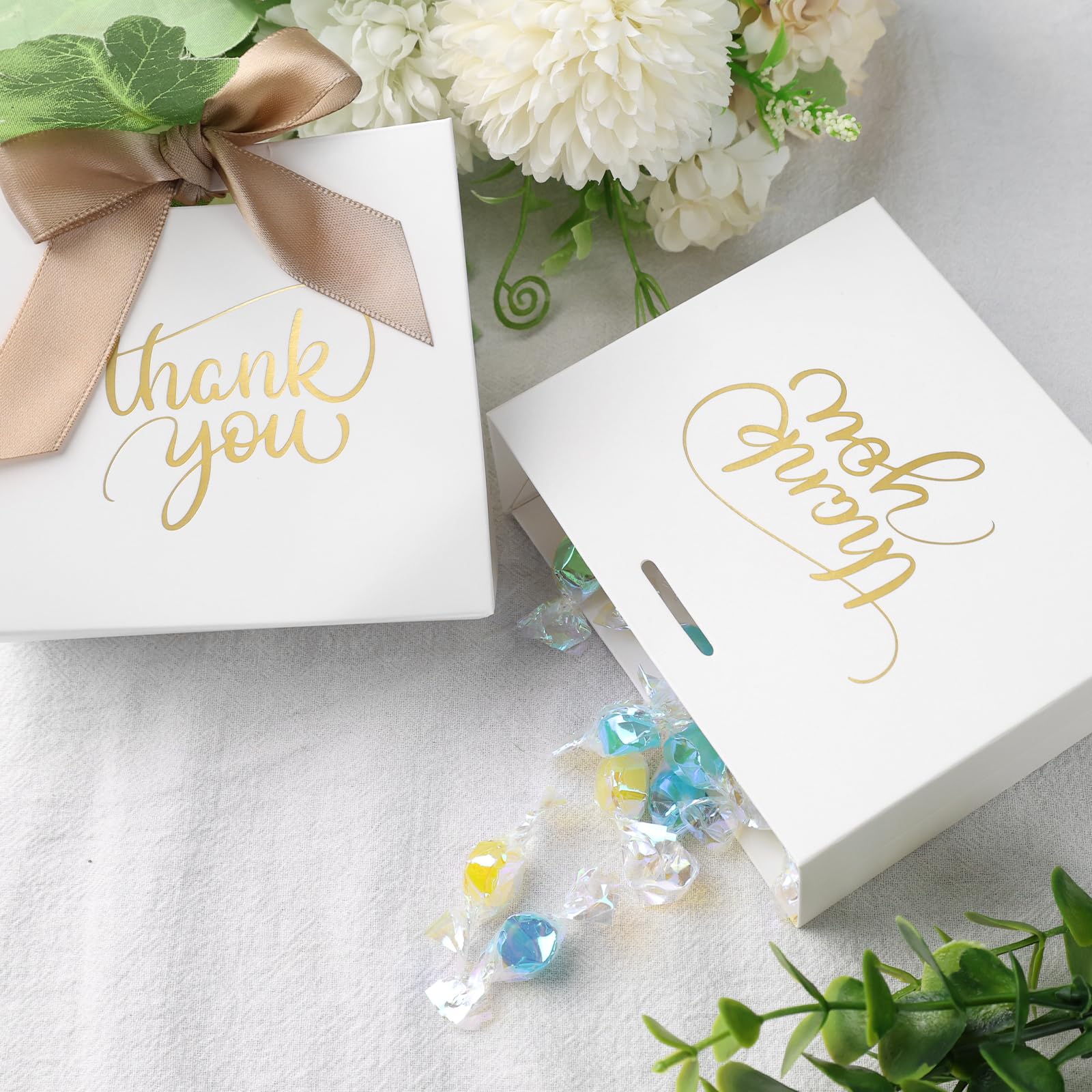 24PCS White Thank You Gift Bags with Bow Ribbon - Mini Candy Favor Boxes for Wedding, Bridal Shower, Baby Shower & Birthday Parties - Perfect for Party Favors, Wedding Decorations & Special Events