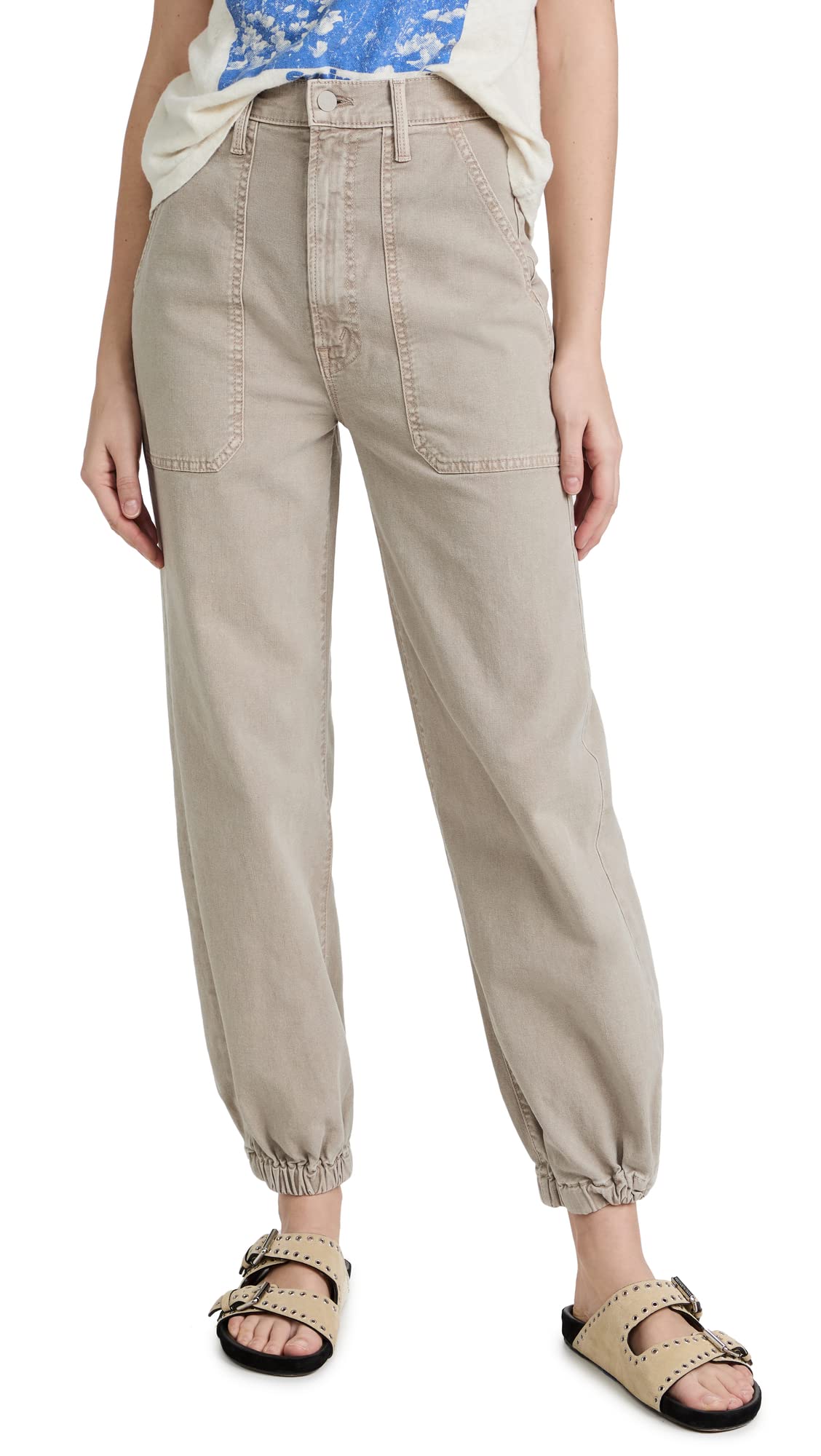 MOTHER Women's The Wrapper Patch Springy Pants - Stretchy High-Waisted Lounge Pants for Yoga, Travel & Casual Wear
