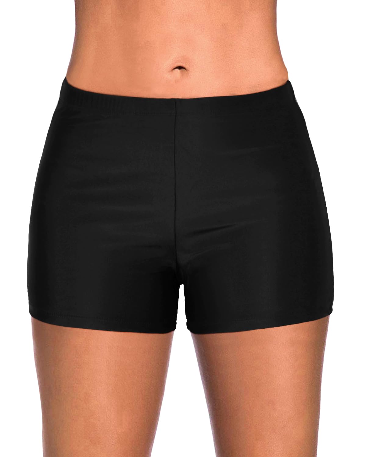 Yonique Women's Swim Shorts - High Waist Solid Tankini Bottoms, Quick Dry Swimwear for Beach, Pool & Water Sports