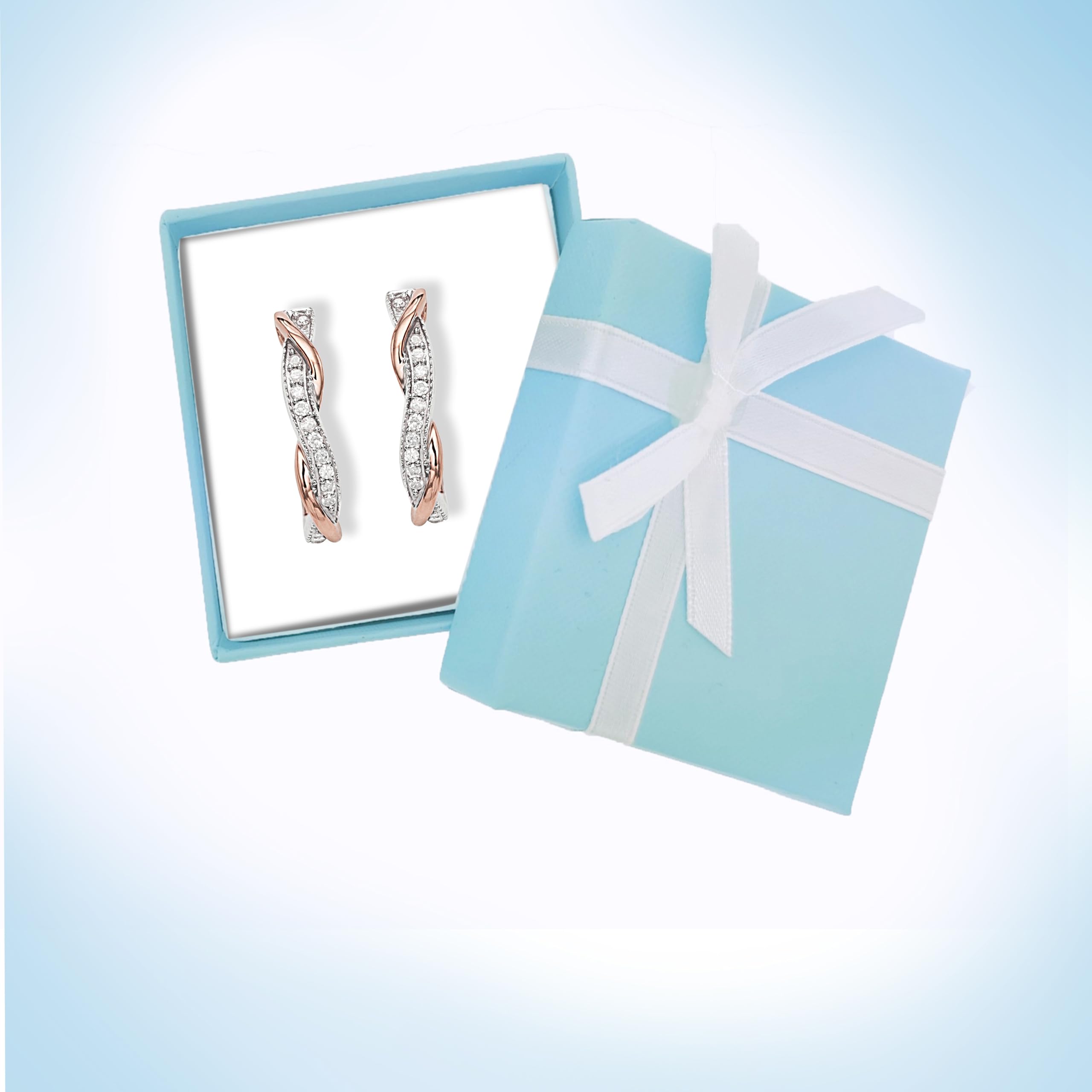1/4 Carat (cttw) Two-Tone Diamond Hoop Earrings for Women - 925 Sterling Silver Intertwined Design Stud Earrings | Perfect for Weddings, Parties & Everyday Elegance