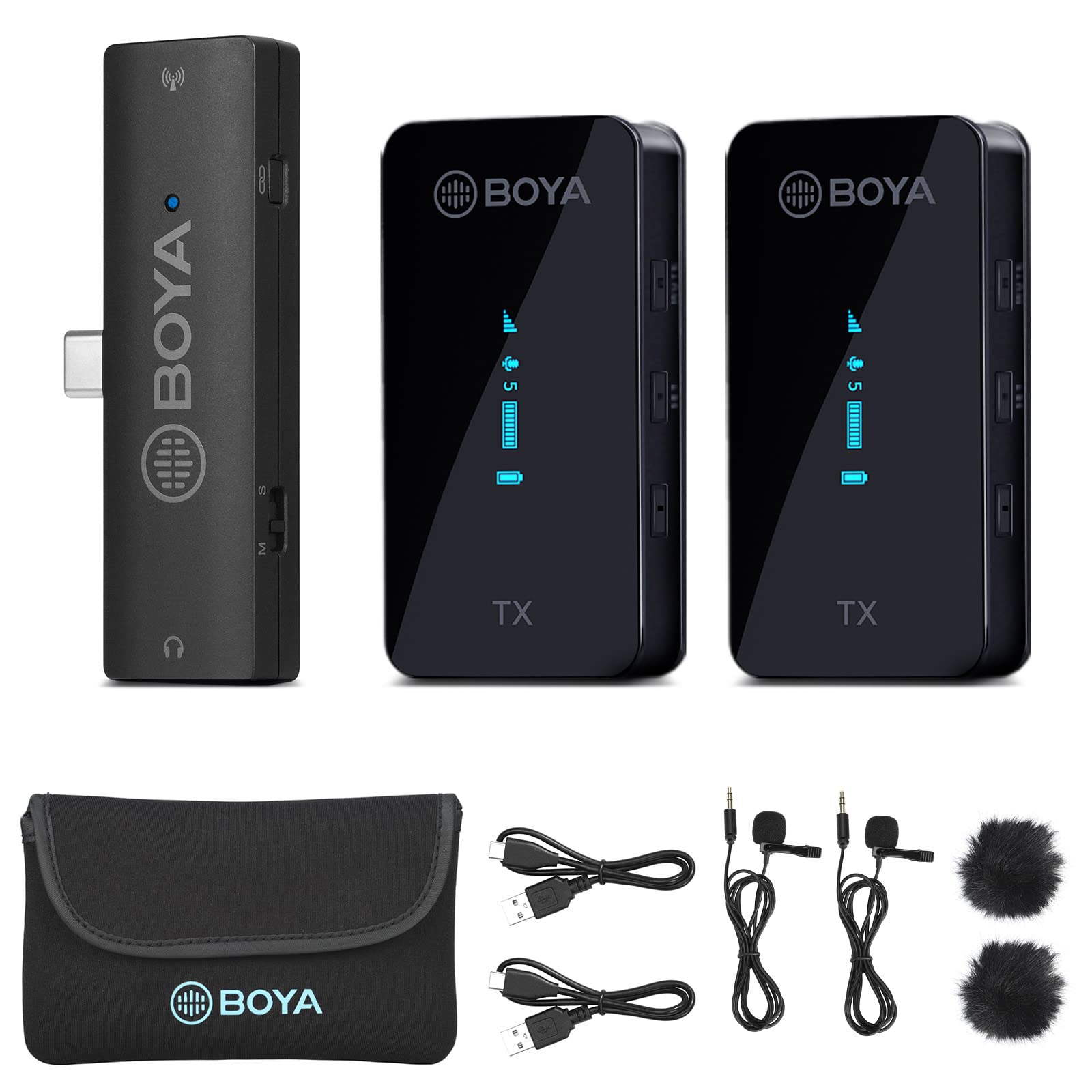 BOYA BY-XM6-S6 Wireless Lavalier Microphone with USB-C - Mini Clip-on Mic with Portable Transmitter & Receiver for Android Smartphones, Podcasting, YouTube Vlogging, Facebook Live & Video Recording - Perfect for Content Creators, Streamers & Online Meetings