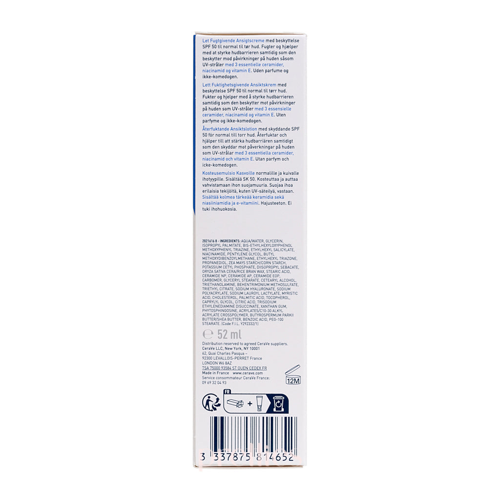 CeraVe Facial Moisturizing Lotion SPF 50 | 1.75 oz Oil-Free Daily Moisturizer with Hyaluronic Acid & Ceramides | For Dry, Sensitive Skin | Day & Night Use