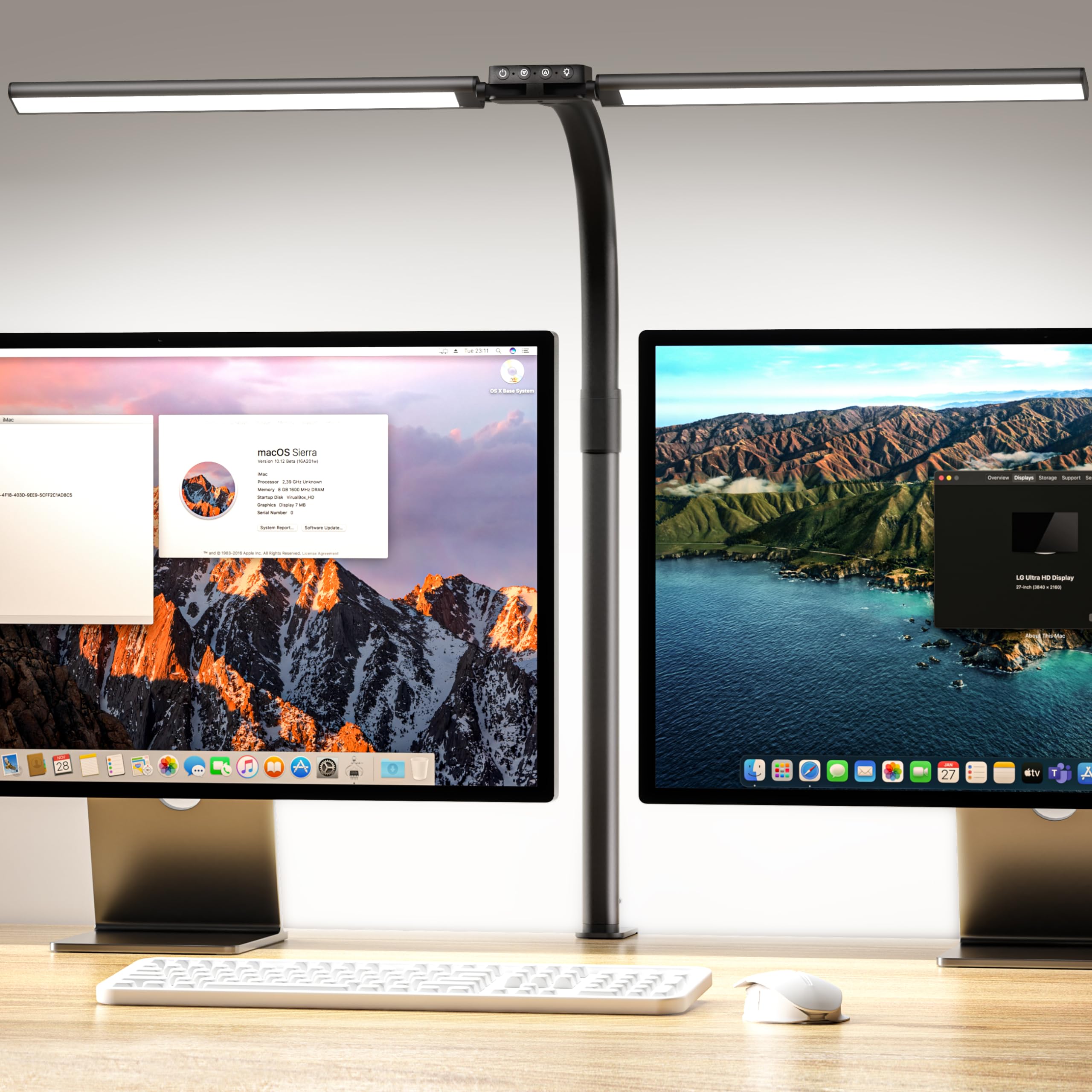 Quntis 32-inch Double LED Desk Lamp with Clamp - 24W Dimmable Touch Control Office Light, Flexible Swan Neck for Reading, Studying, and Architectural Work - Perfect for Home Office, Study Room, and Workspace