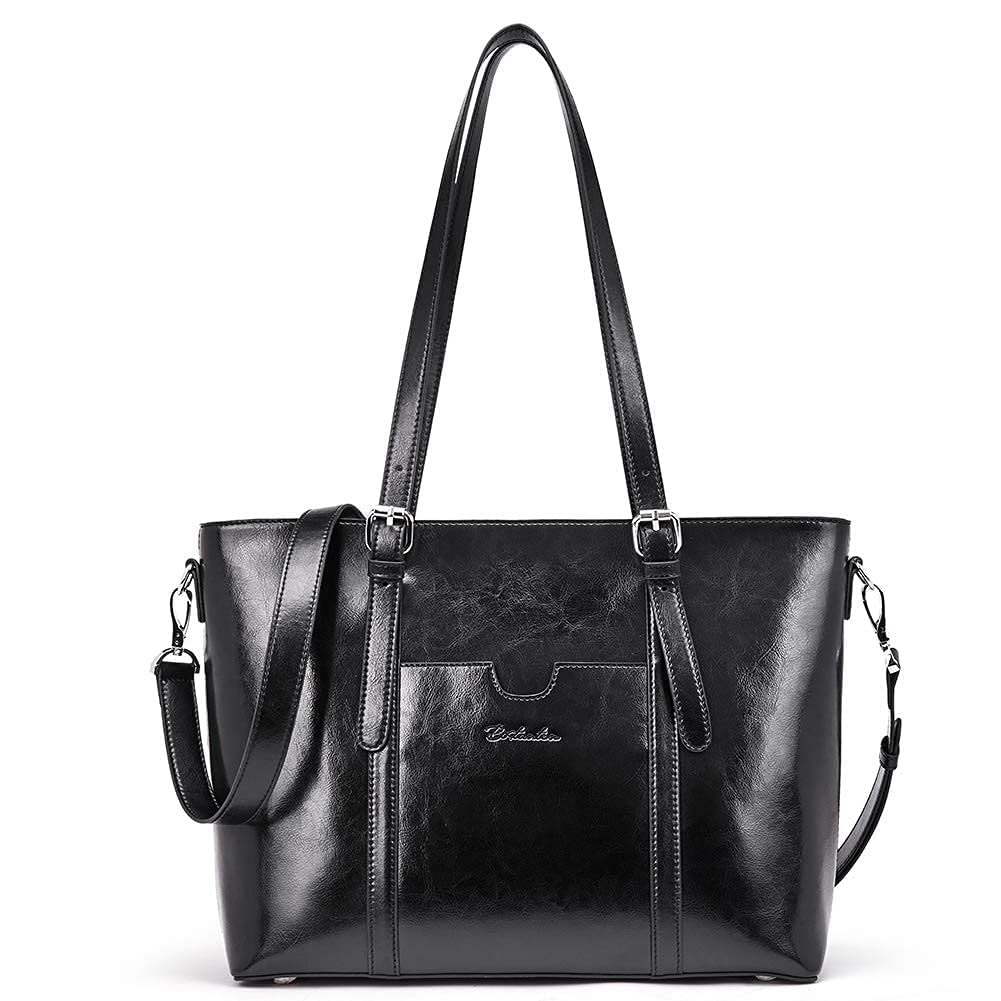 BOSTANTEN Women's Genuine Leather Laptop Tote Bag - Professional Office Shoulder Handbag & Vintage Briefcase with RFID Blocking Bifold Wallet - Perfect for Work, Business Meetings, and Daily Commute