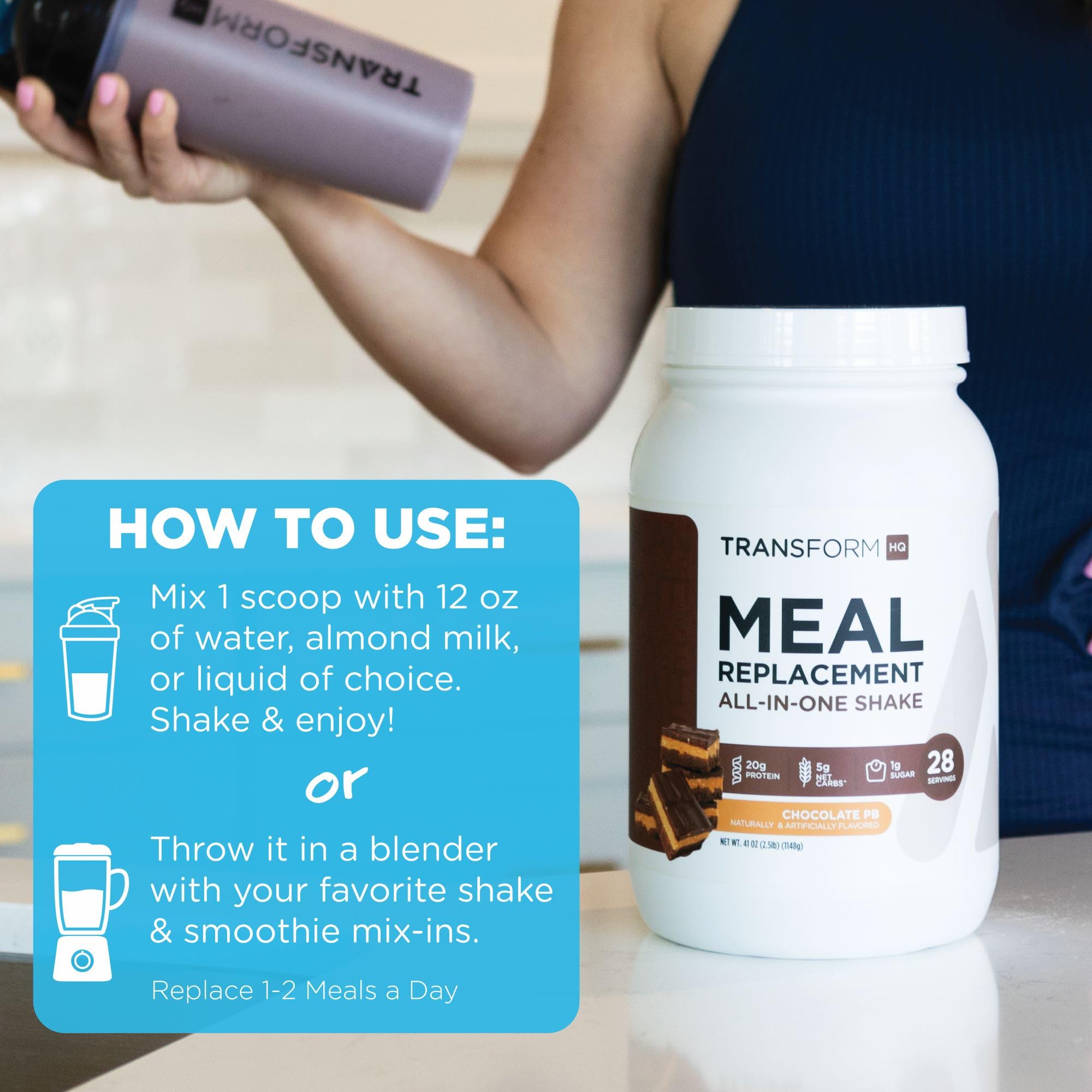 TransformHQ Meal Replacement Shake Powder - 28 Servings Blueberry Cheesecake Flavor | Gluten Free, Non-GMO Protein Shake for Weight Loss & Muscle Gain | Perfect for Breakfast, Post-Workout or On-the-Go Nutrition