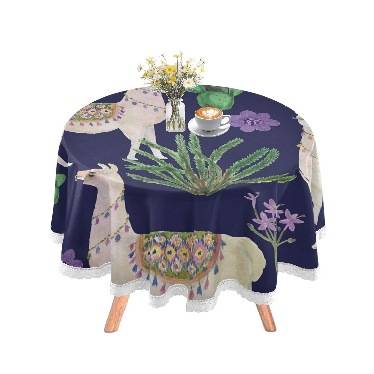 DOMIKING 60 Inch Round Tablecloth - Watercolor Llamas Design, Washable Polyester Table Cover for Holiday Dinners, Parties & Home Decor | Perfect for Dining Room, Outdoor Picnics & Special Events