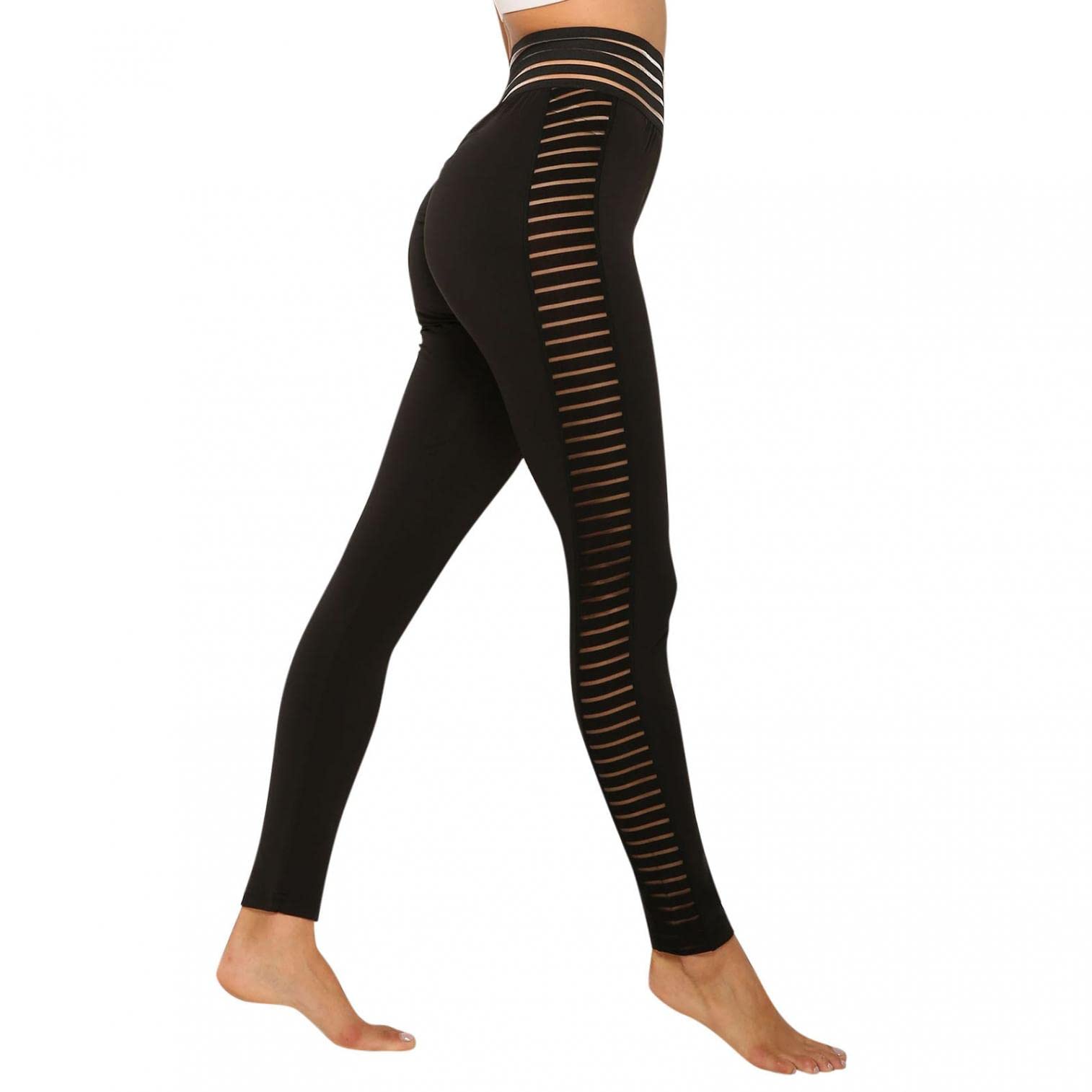 High Waist Butt Lift Workout Leggings for Women - Tummy Control Yoga Pants with Mesh Design in Black | Perfect for Gym, Running & Lounge Wear