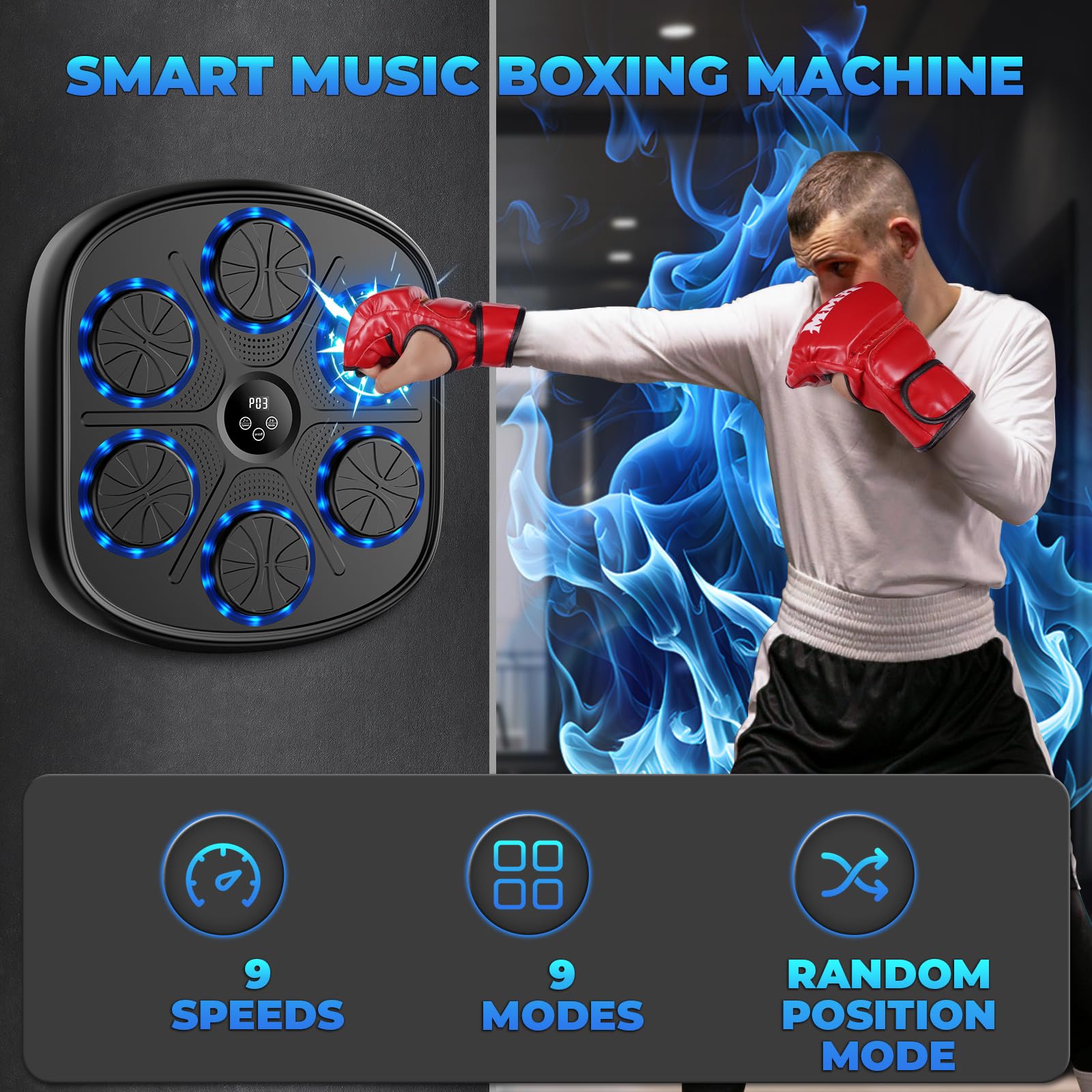 2025 Bluetooth Boxing Machine with 6.5ft Charging Cable & 2 Gloves - Wall Mounted Music Punching Bag, Adjustable Hitting Sound & Volume, Durable PU Material - Home Fitness Equipment for Weight Loss & Stress Relief (Perfect for Small Spaces, Home Gyms & Cardio Workouts)