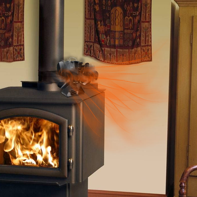 6-Blade Wood Stove Fan with Large Airflow - VDSF636BM - Efficient Heat Distribution for Fireplace, Home & Cabin Heating