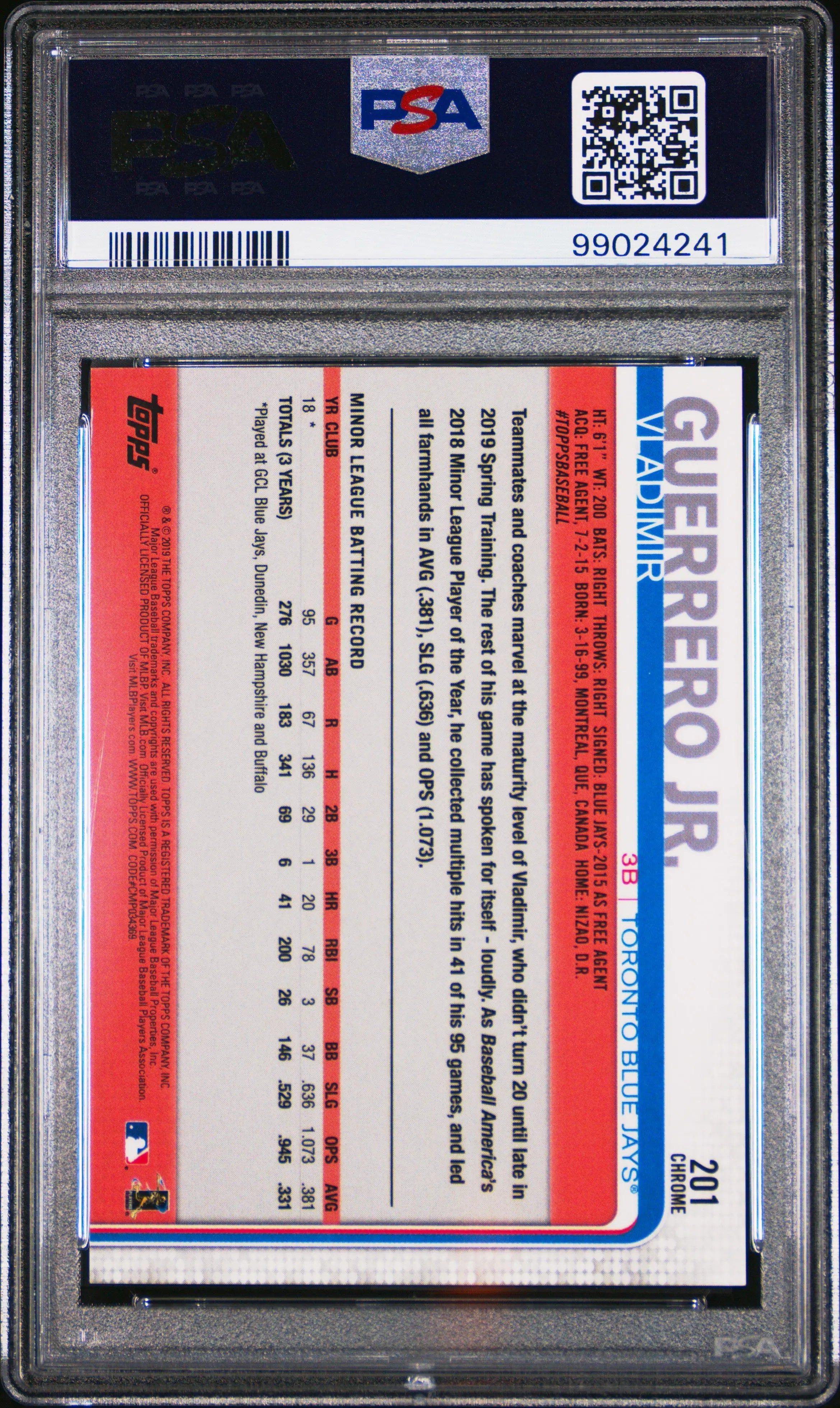 2019 Topps Chrome Vladimir Guerrero Jr. RC Rookie Prism Refractor PSA 10 - Baseball Trading Card for Collectors & Investors - Perfect for Display Cases & Sports Memorabilia Collections