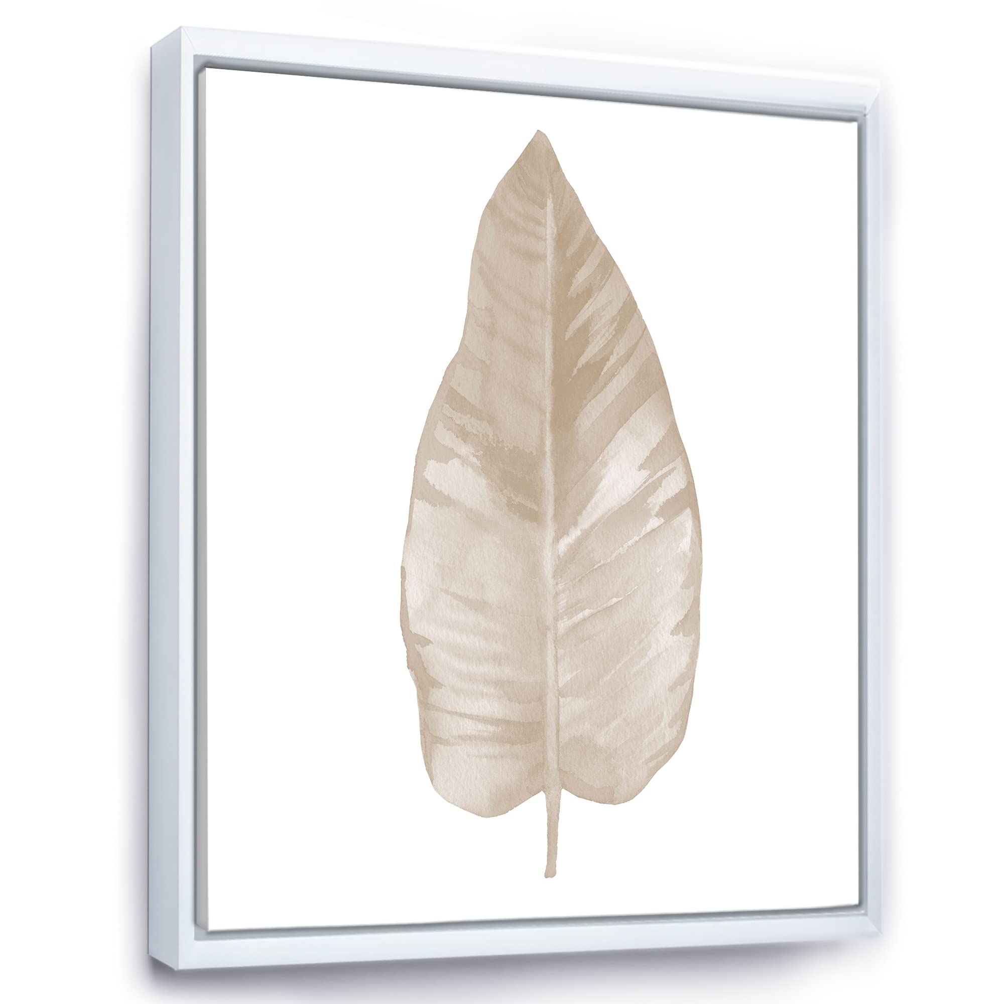 DesignQ Dried Leaf Plant Beige on White - Traditional Framed Canvas Wall Art Print for Living Room, Bedroom & Office Decor | Nature Inspired Home Decor