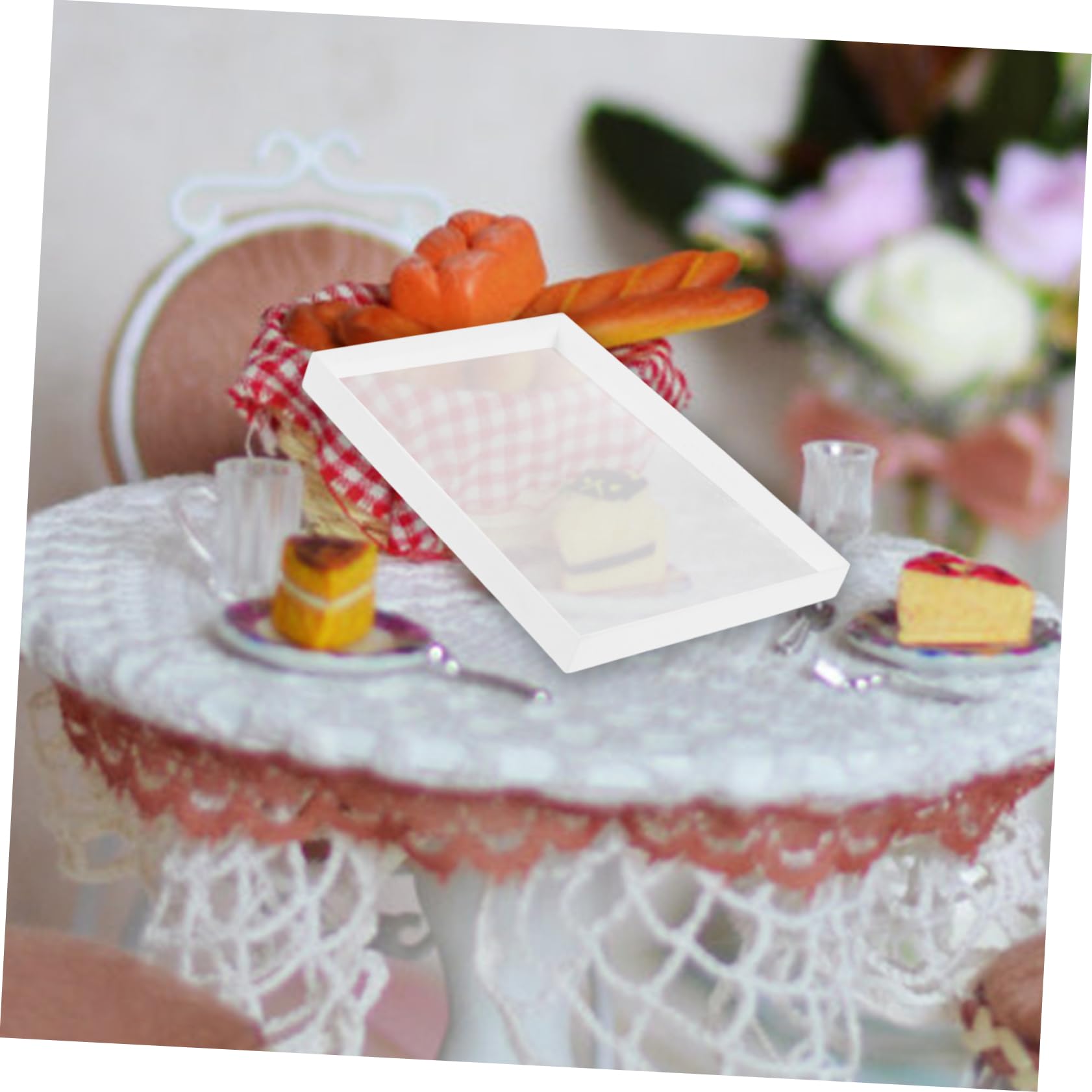 VILLCASE Miniature Transparent Wooden Tray Set - 1 Set Begonia Tray, Mini Food Dish, Tiny Tableware for Dollhouse, Kitchen Scene Decoration, DIY Crafts, and Miniature Displays