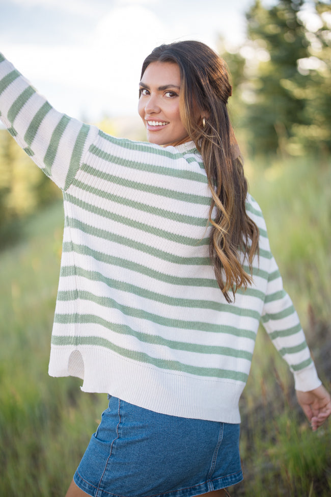 Keep On Shining Olive & Cream Striped Turtleneck Sweater for Women | Cozy Winter Pullover | Perfect for Office Wear & Casual Outings