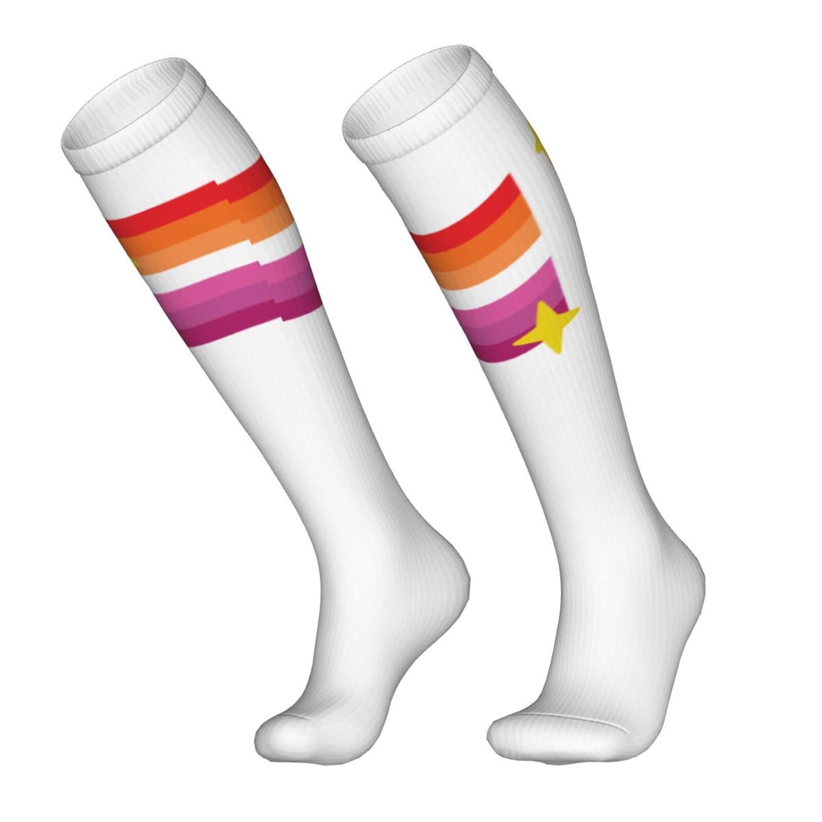 Lesbian Pride Flag Sparkle Knee High Socks - Women's Rainbow LGBTQ+ Compression Tube Socks for Running, Workout & Casual Wear - Perfect for Pride Events, Gym & Everyday Fashion