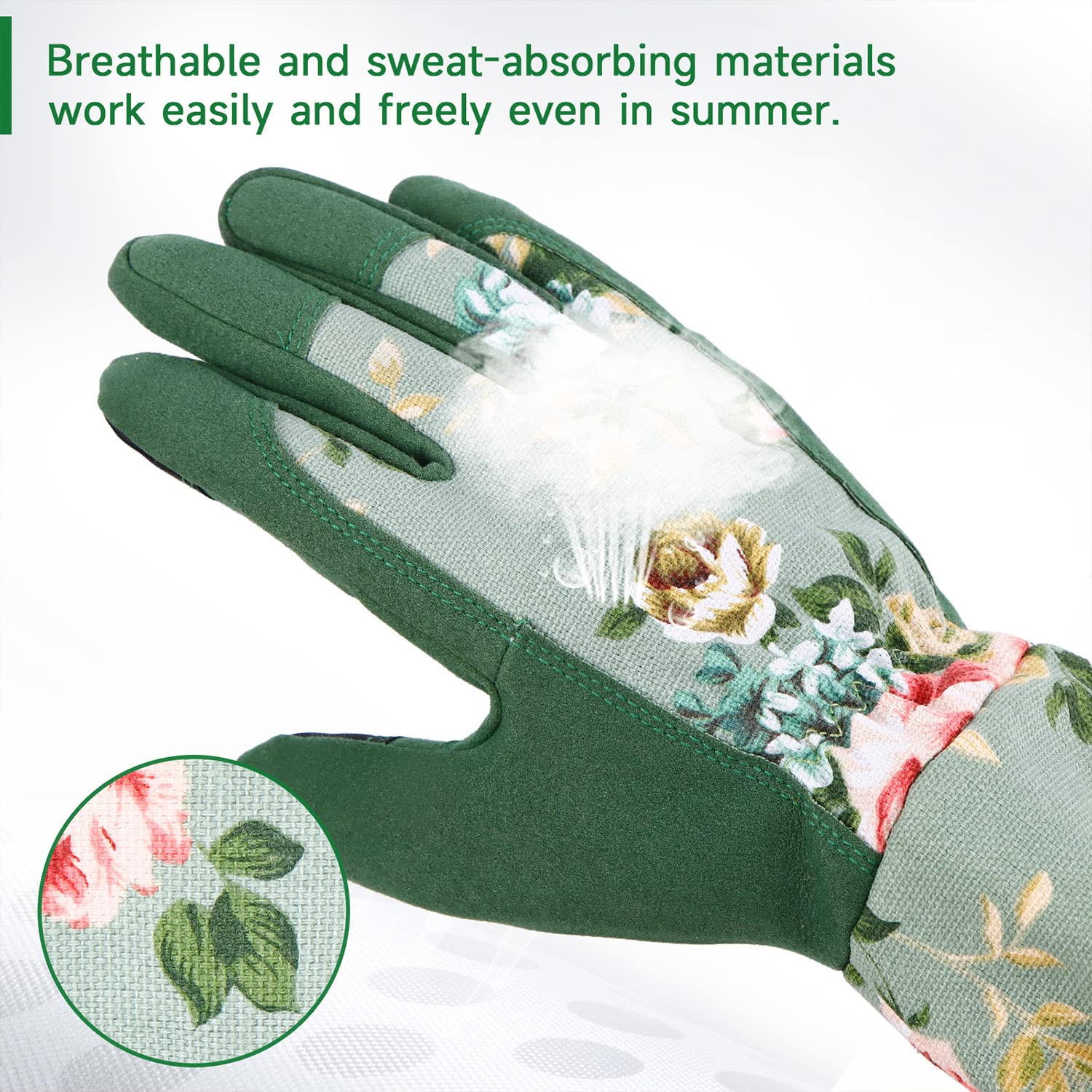 Durable & Comfortable Women's Gardening Gloves - Leather Long Garden Gloves for Yard Work, Planting & Outdoor Activities (Green Print, Medium) - Perfect for Weeding, Pruning & Landscaping