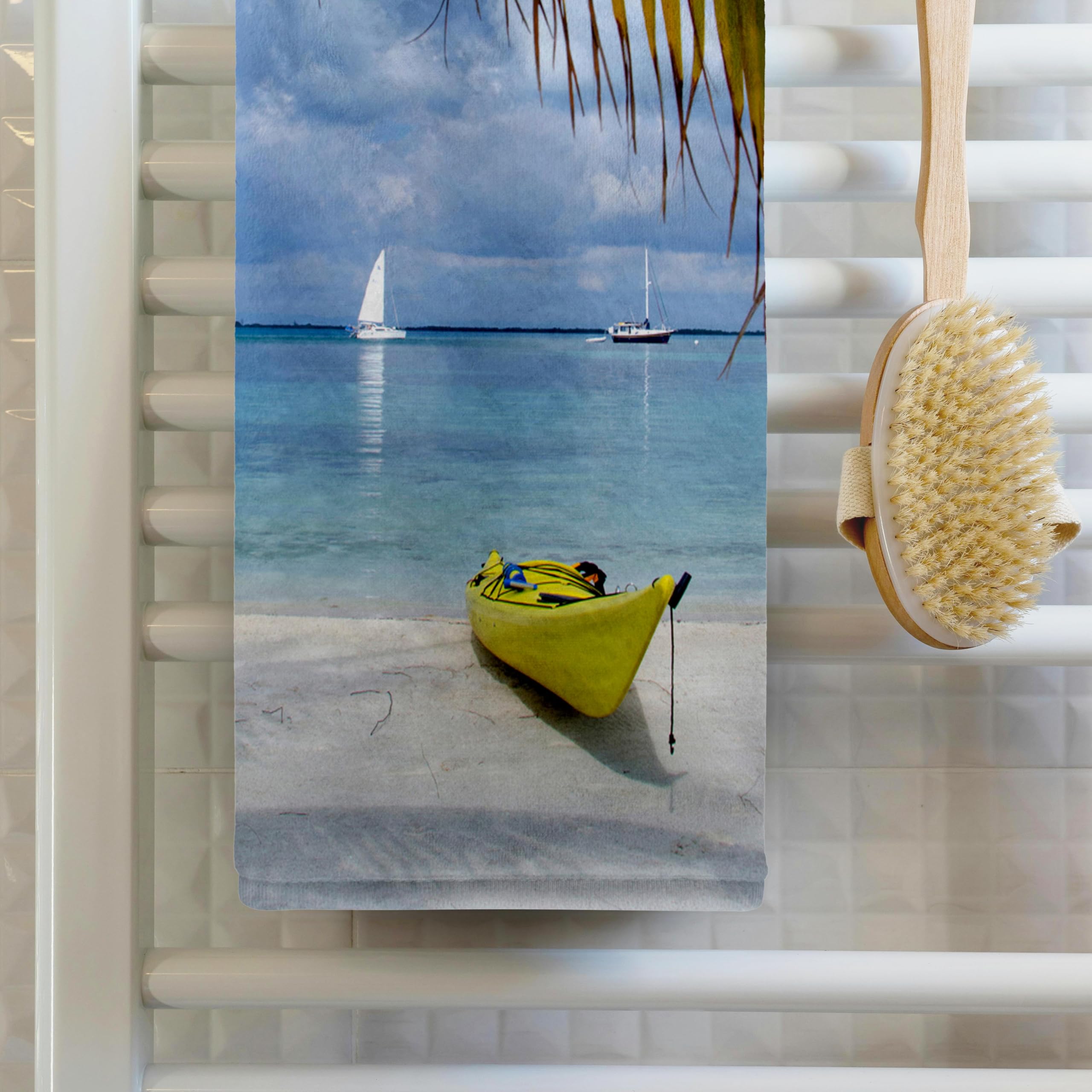 3D Rose Belize Caribbean Sea Kayak on The Beach of Southwater Cay Multicolor Towel 15x22 Inches - Perfect for Beach, Pool, Picnics & Outdoor Adventures
