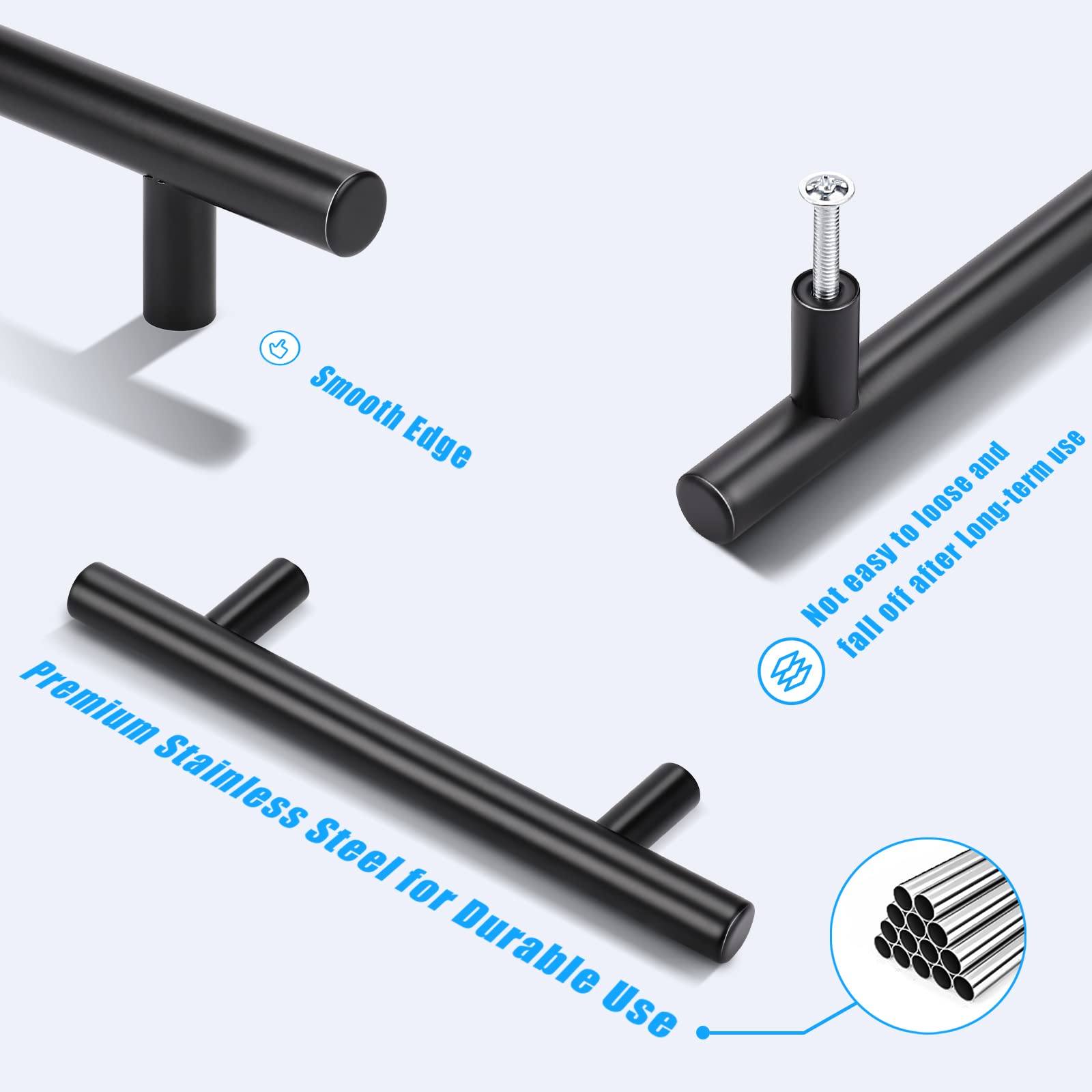 KNOBWELL 15 Pack 6 Inch Matte Black Cabinet Pulls - Stainless Steel Kitchen Drawer Handles with 3.5 Inch Hole Center - Perfect for Vanity, Chest, Cupboard & Cabinet Hardware Upgrade | Ideal for Kitchen Renovation & Bathroom Storage Organization