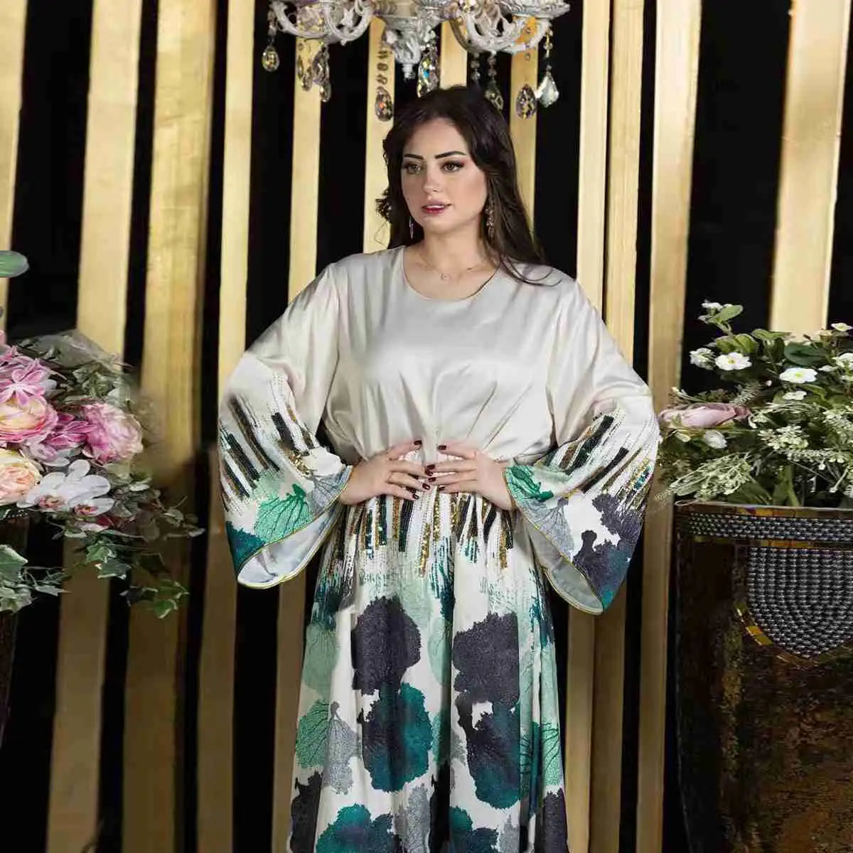 Elegant Eid Dress for Women - Sparkling Sequins Muslim Caftan Kaftan Dress - Perfect for Eid Celebrations, Weddings & Special Occasions