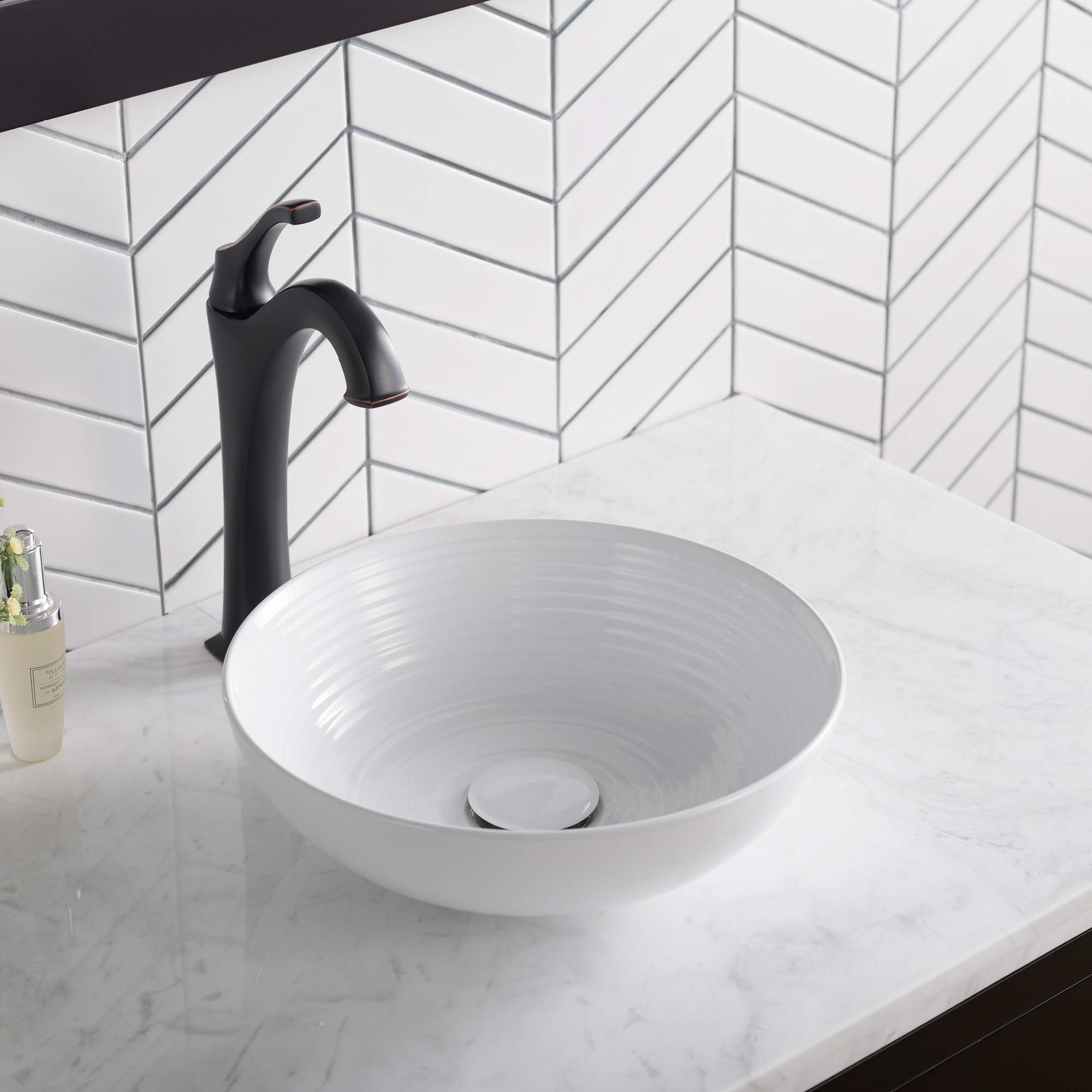 KRAUS Viva™ Round White Porcelain Ceramic Vessel Bathroom Sink - 13 Inch Diameter x 4.38 Inch Height (KCV-204GWH) | Modern Vanity Sink for Bathroom Remodel & Powder Room Upgrade