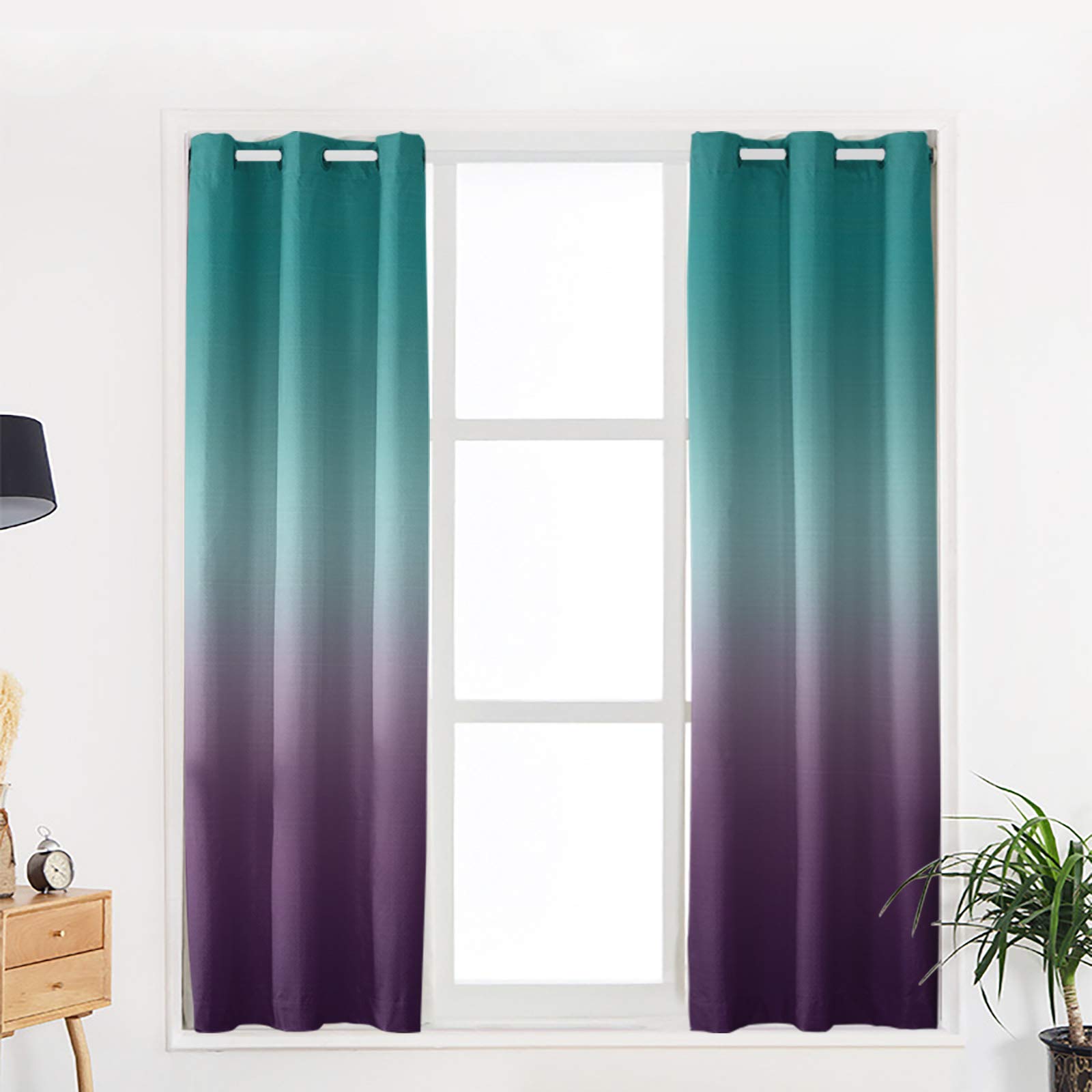 Turquoise Purple Gradient Blackout Curtains - Thermal Insulated Room Darkening Drapes for Living Room & Bedroom - Set of 2 Panels 52x52 Inch - Perfect for Home Theater, Nursery & Light Sleepers