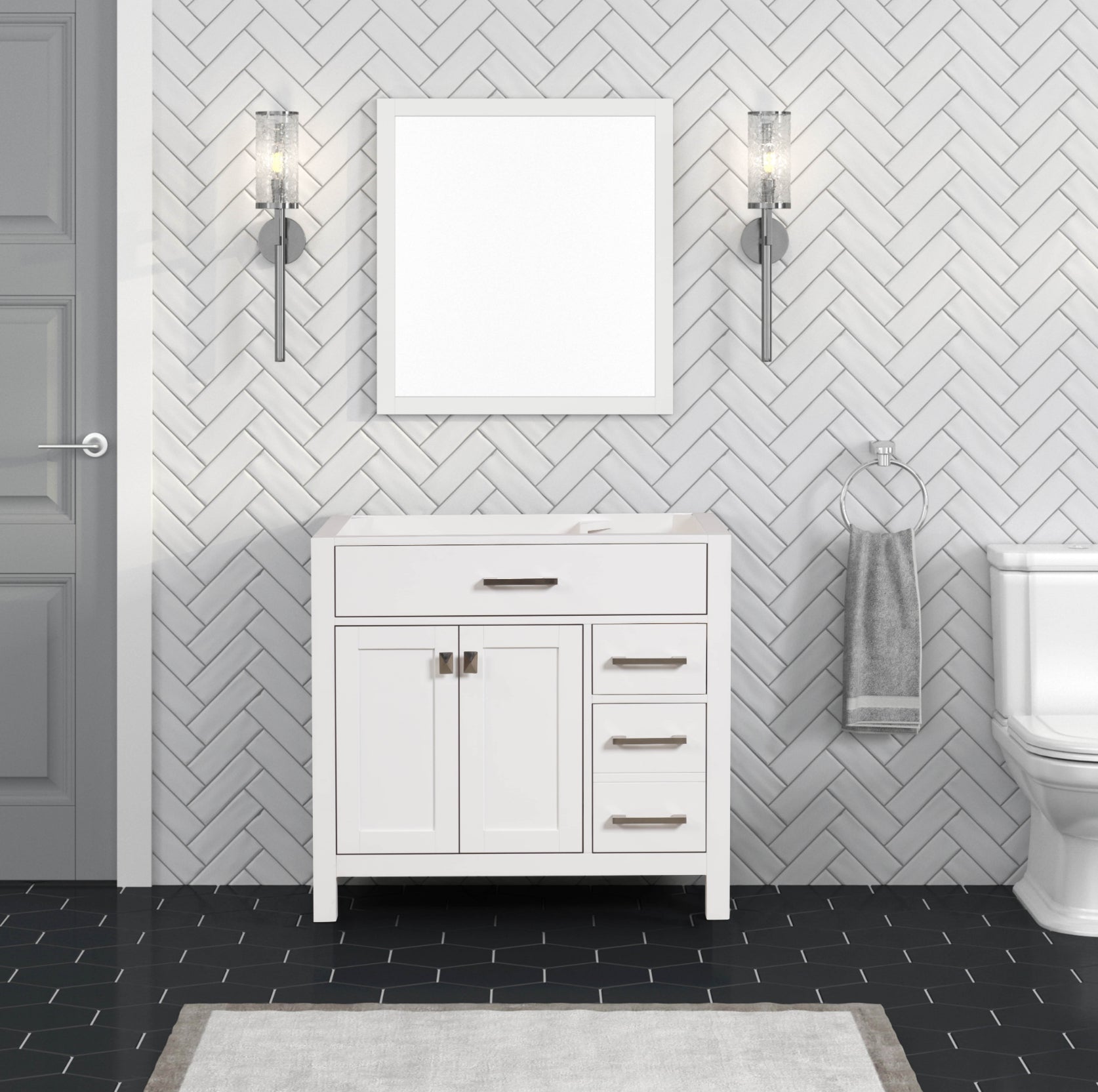 35.5 Inch Single Bathroom Vanity in Bright White - Modern London Style for Small Bathrooms, Powder Rooms & Guest Baths
