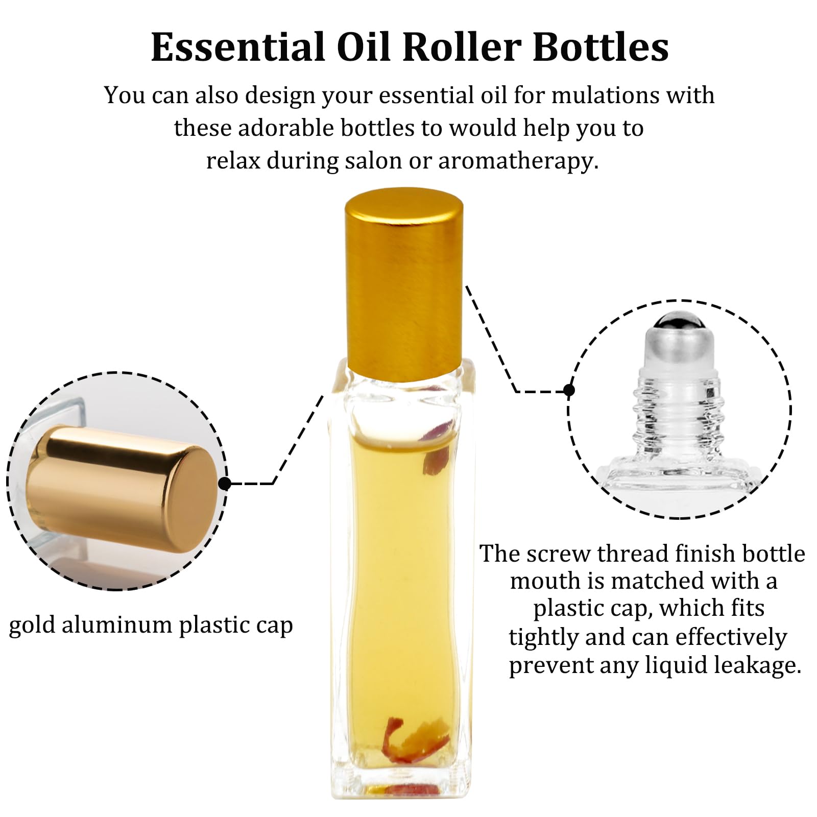 25 Pcs 10ml Essential Oil Roller Bottles - Square Thick Glass Roller Bottles with Stainless Steel Balls, Leakproof & Travel-Friendly (Includes 2 Funnels, Gold) - Perfect for Aromatherapy, DIY Blends & On-the-Go Use