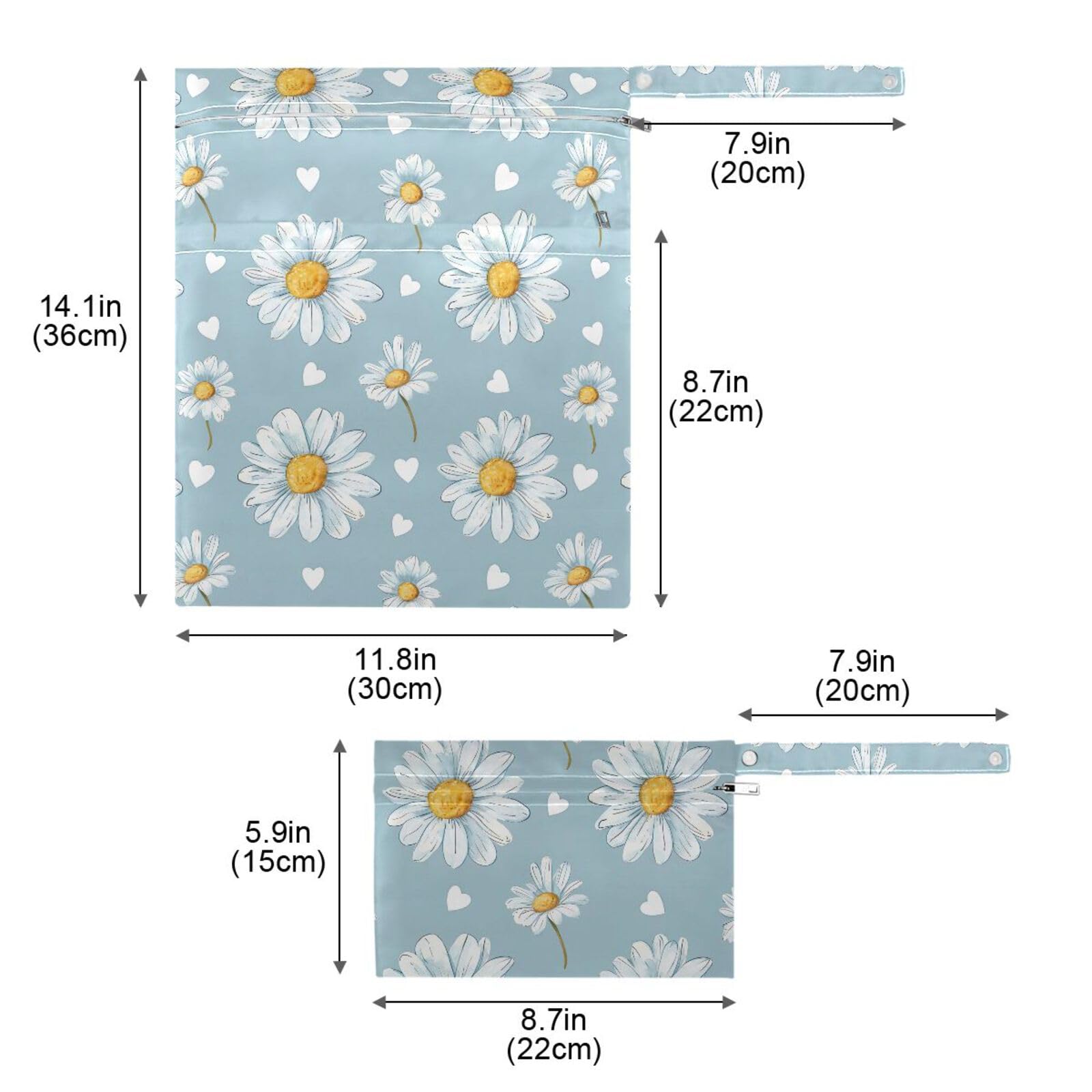 CHSIN Waterproof Wet Dry Bag with Daisy Hearts Design - Reusable Diaper Bag for Travel, Beach, Gym, Pool & Baby Essentials (Set of 2) - Ideal for Swimsuits, Wet Clothes & Diaper Storage
