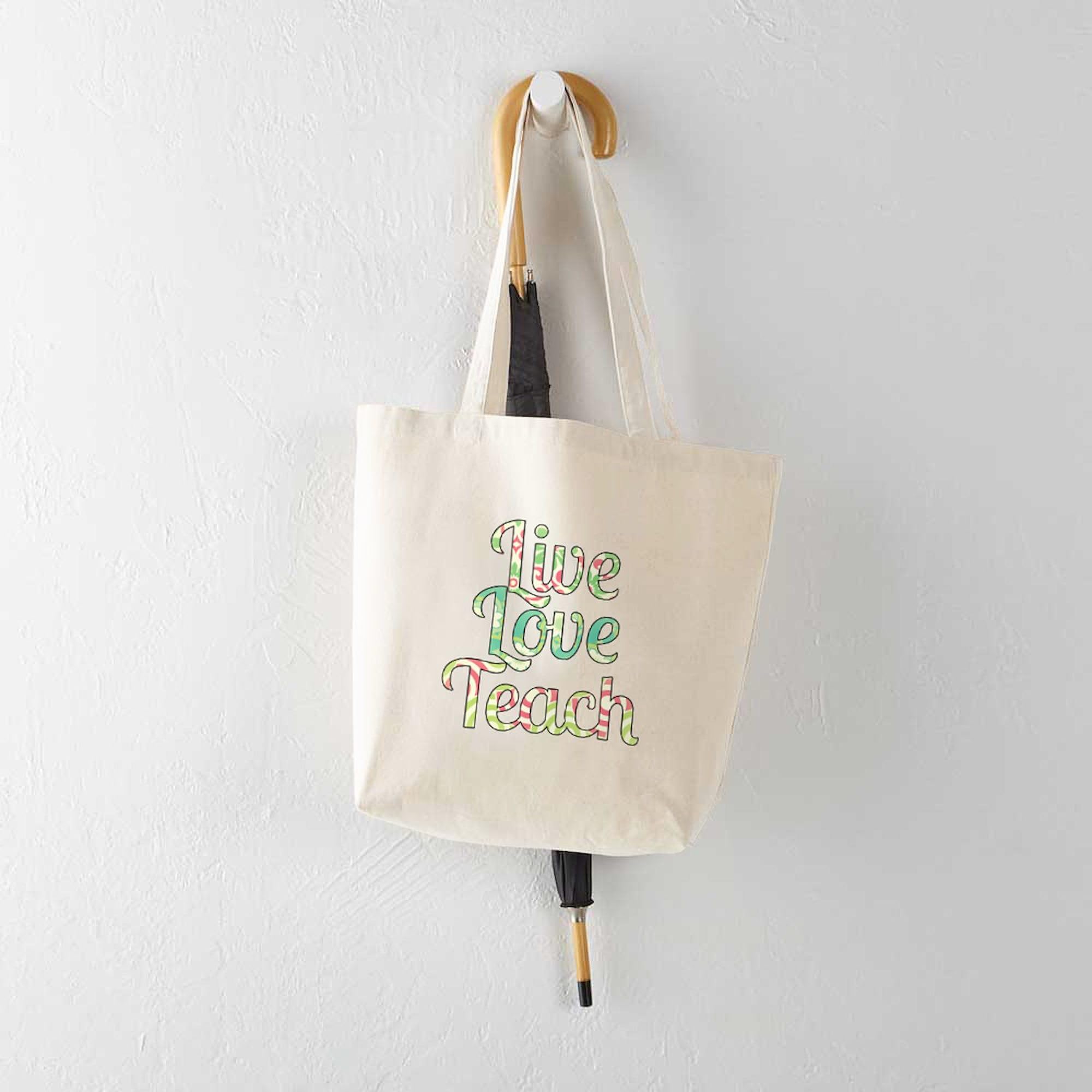 Live Love Teach Natural Canvas Tote Bag - Reusable Eco-Friendly Shopping Tote for Teachers, School, Groceries & Everyday Use