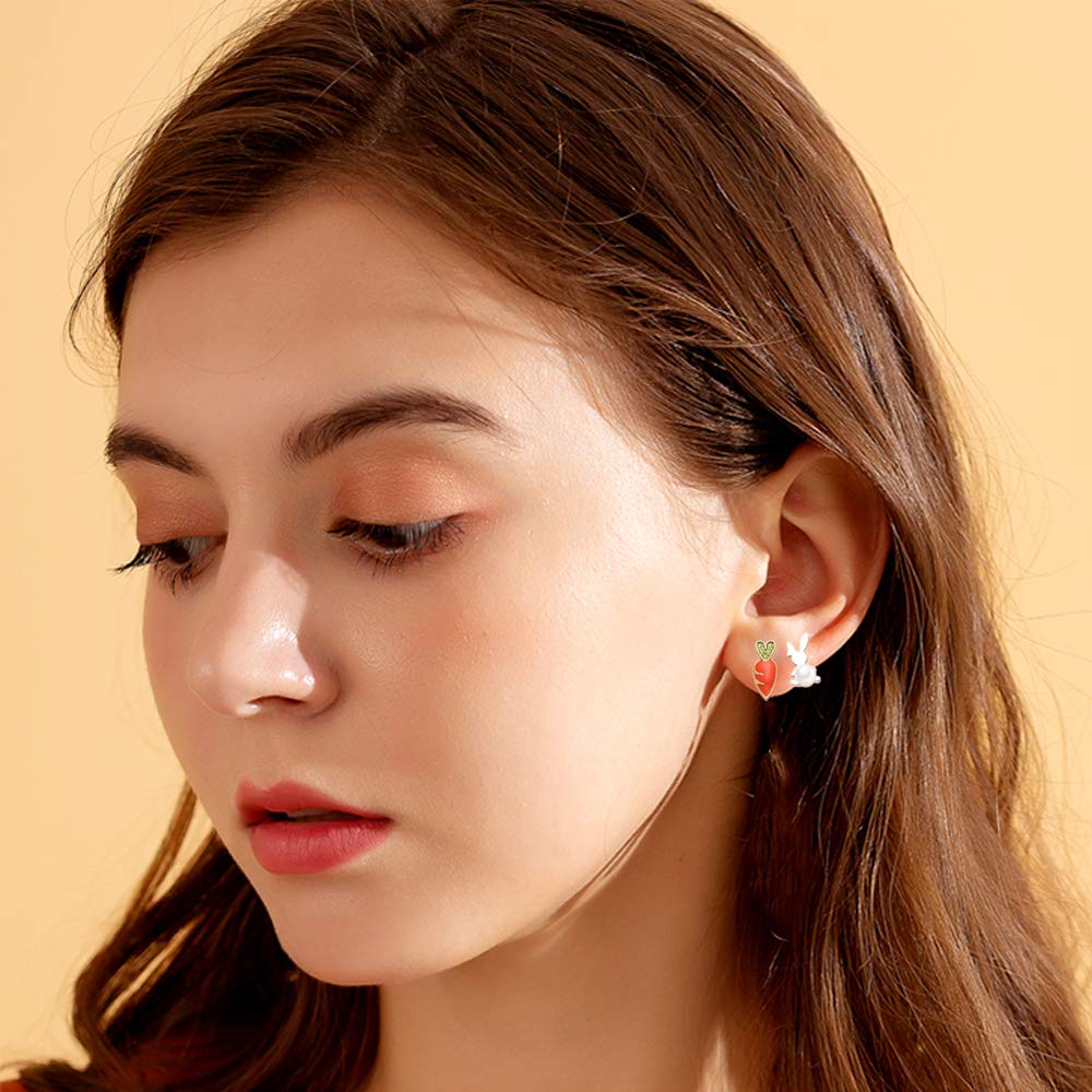 Cute Easter Bunny Rabbit & Carrot Stud Earrings for Women - Pearl Animal Jewelry Gifts for Easter Celebration, Party & Spring Outfits