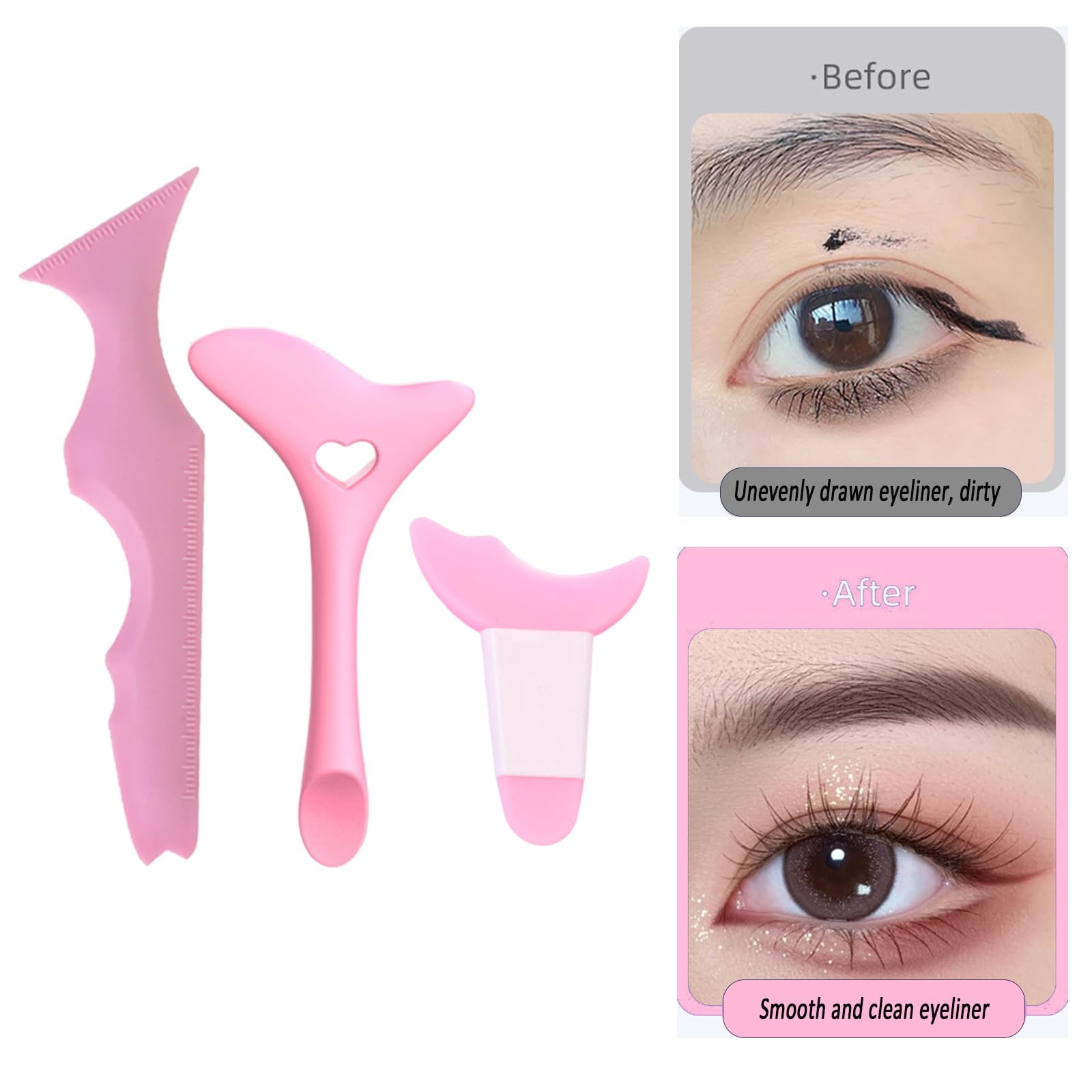 3PCS Silicone Eyeliner Stencils & Mascara Shield - Multifunctional Makeup Tool for Eyeshadow, Lipstick & Winged Eyeliner | Beginner-Friendly Eyeliner Guide (Pink) | Perfect for Daily Makeup, Professional Salon Use & Travel Beauty Essentials - FMOYSIEN