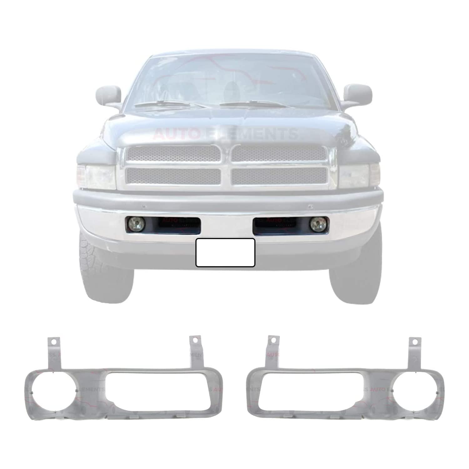 Pair of Front Bumper Sight Shield Fog Light Trim Bezels for 1994-2001 Dodge Ram 1500 & 1994-2002 Ram 2500/3500 (Fog Light Models) - Durable Replacement Parts for Off-Road Protection & Enhanced Style