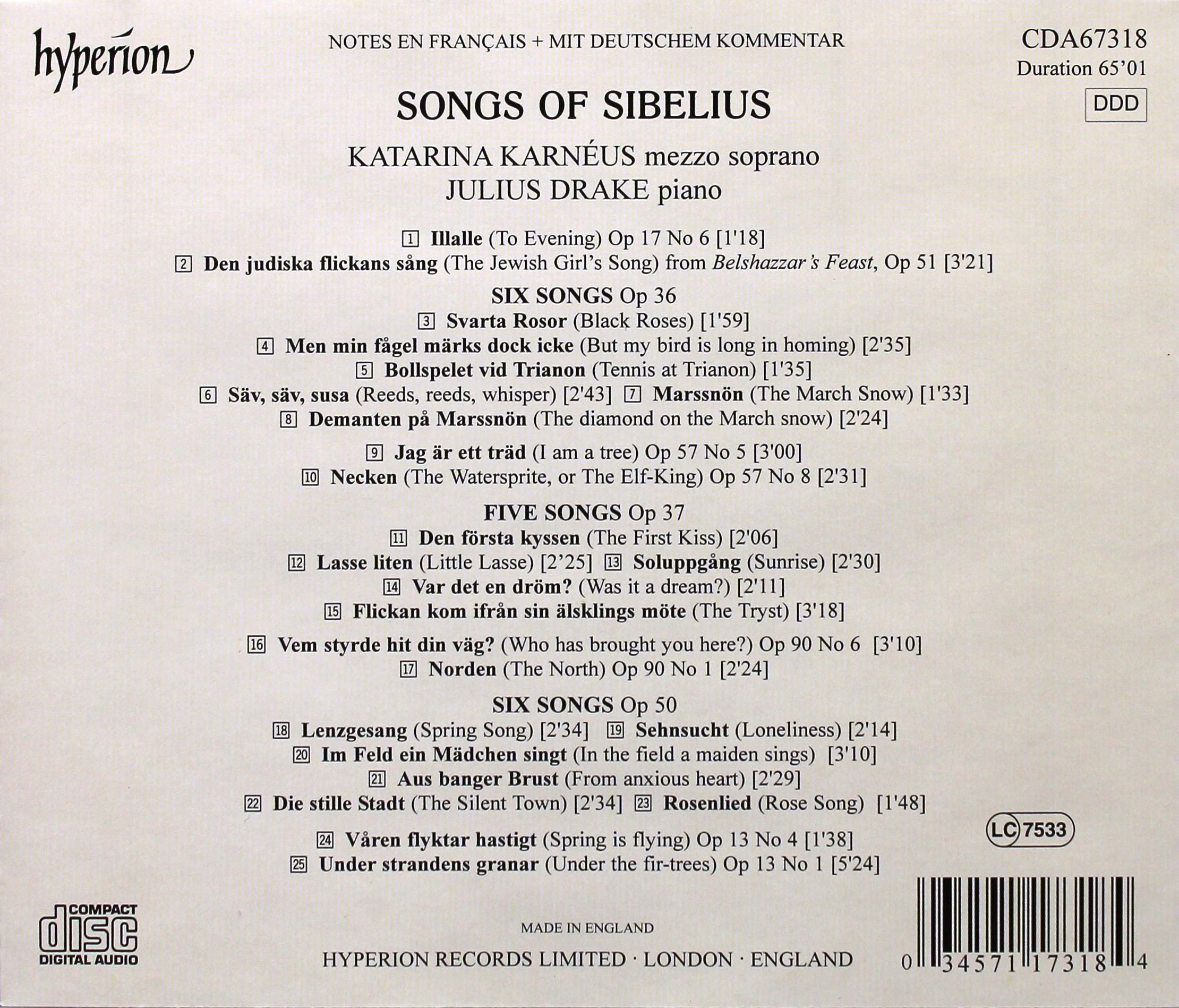 SIBELIUS SONGS Karneus-Drake Audio CD - Classical Music Collection for Relaxation & Study | Perfect for Home Listening, Yoga Sessions, and Background Music