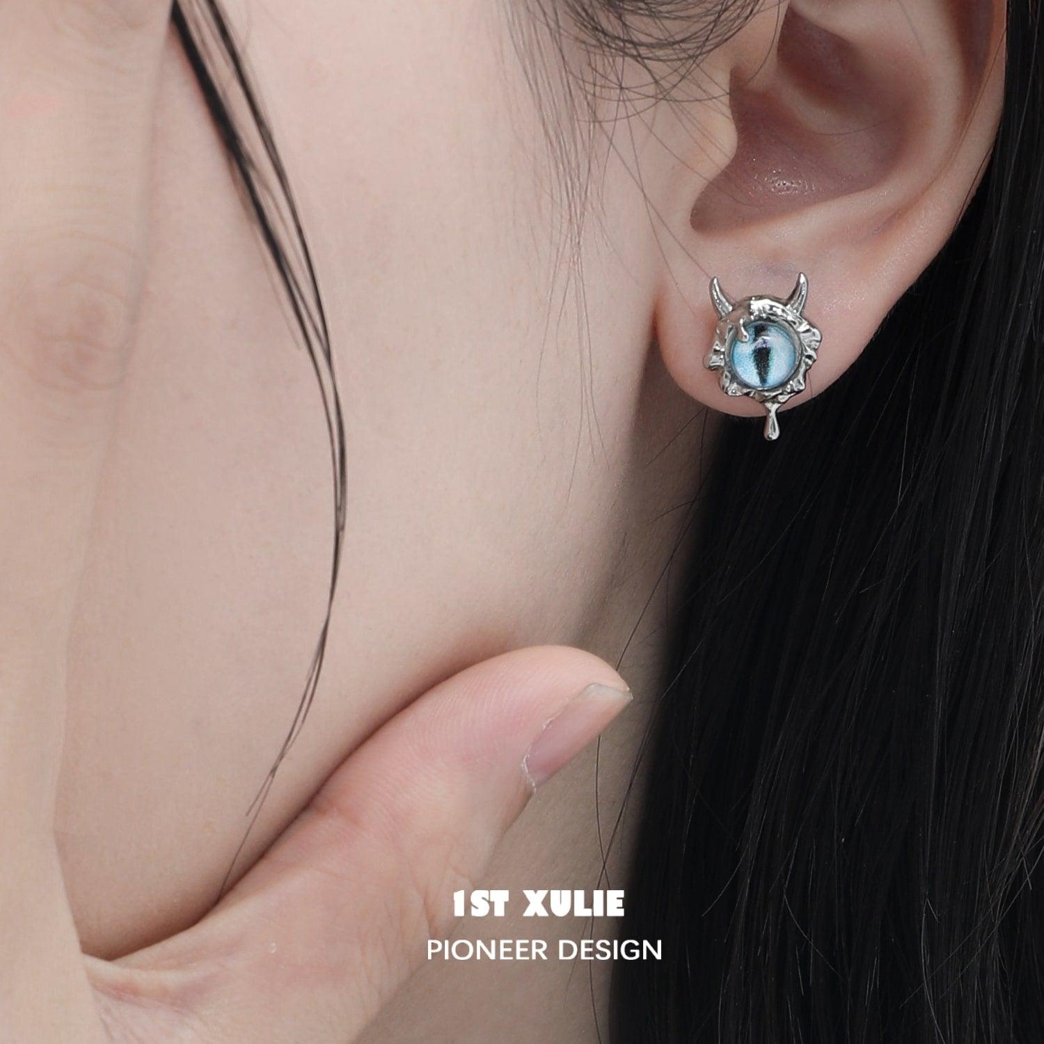 Little Demon 18k Platinum Plated S925 Sterling Silver Earrings - Hypoallergenic Fashion Ear Clips for Women - Perfect for Parties, Date Nights & Gothic Style Outfits