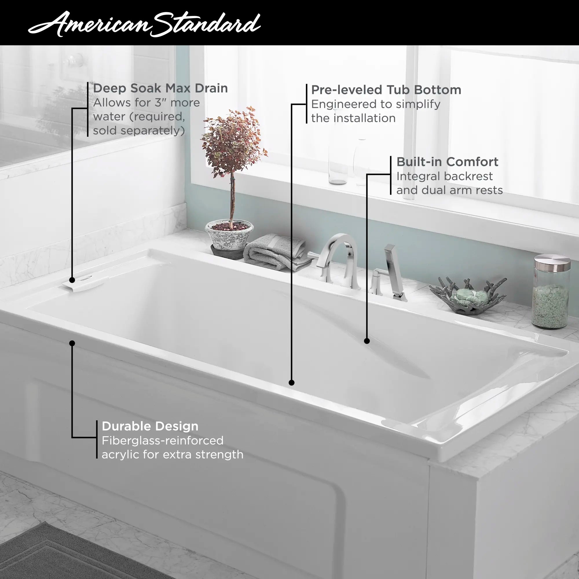 Evolution® 60 x 32 Inch Deep Soak® Drop-In Bathtub - Luxurious Freestanding Soaking Tub for Spa-Like Relaxation at Home