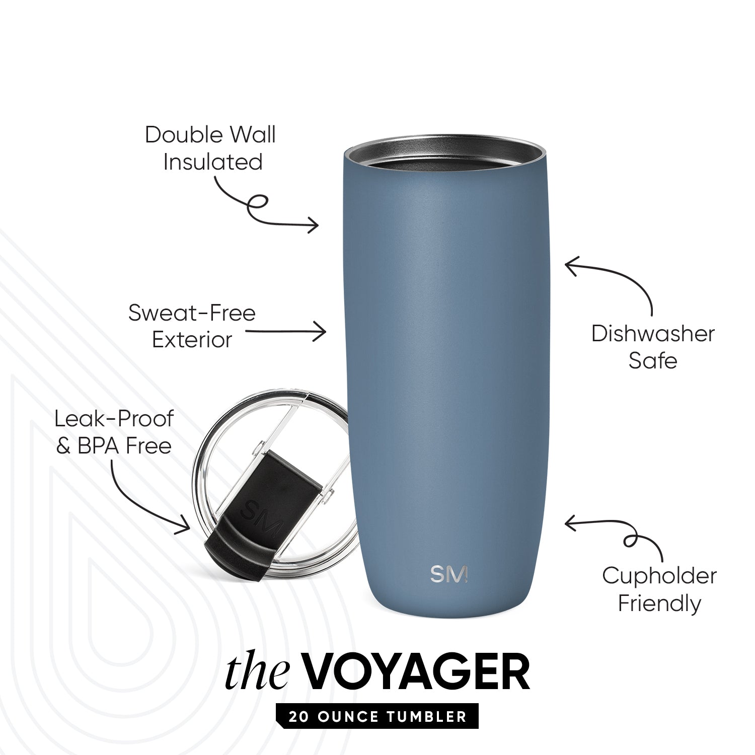 Voyager 20oz Insulated Tumbler with Clear Flip Lid & Straw - Leakproof Stainless Steel Travel Mug for Hot & Cold Drinks - Perfect for Office, Gym, Hiking & Outdoor Activities