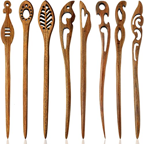 8-Piece Handmade Wooden Hair Sticks Set - Japanese Style Hair Chopsticks for Women, Bun Maker & Chignon Pins for Long Hair - Perfect for Weddings, Parties & Everyday Hairstyling (Chic Style)